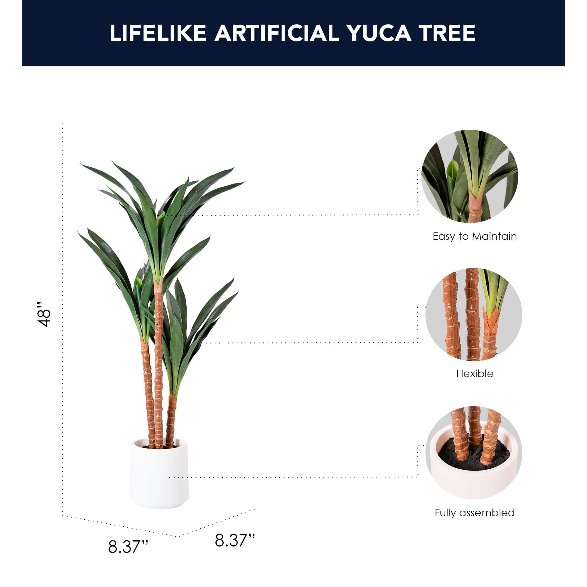 American Art Decor 48" Artificial Yuca Plant in a White Pot