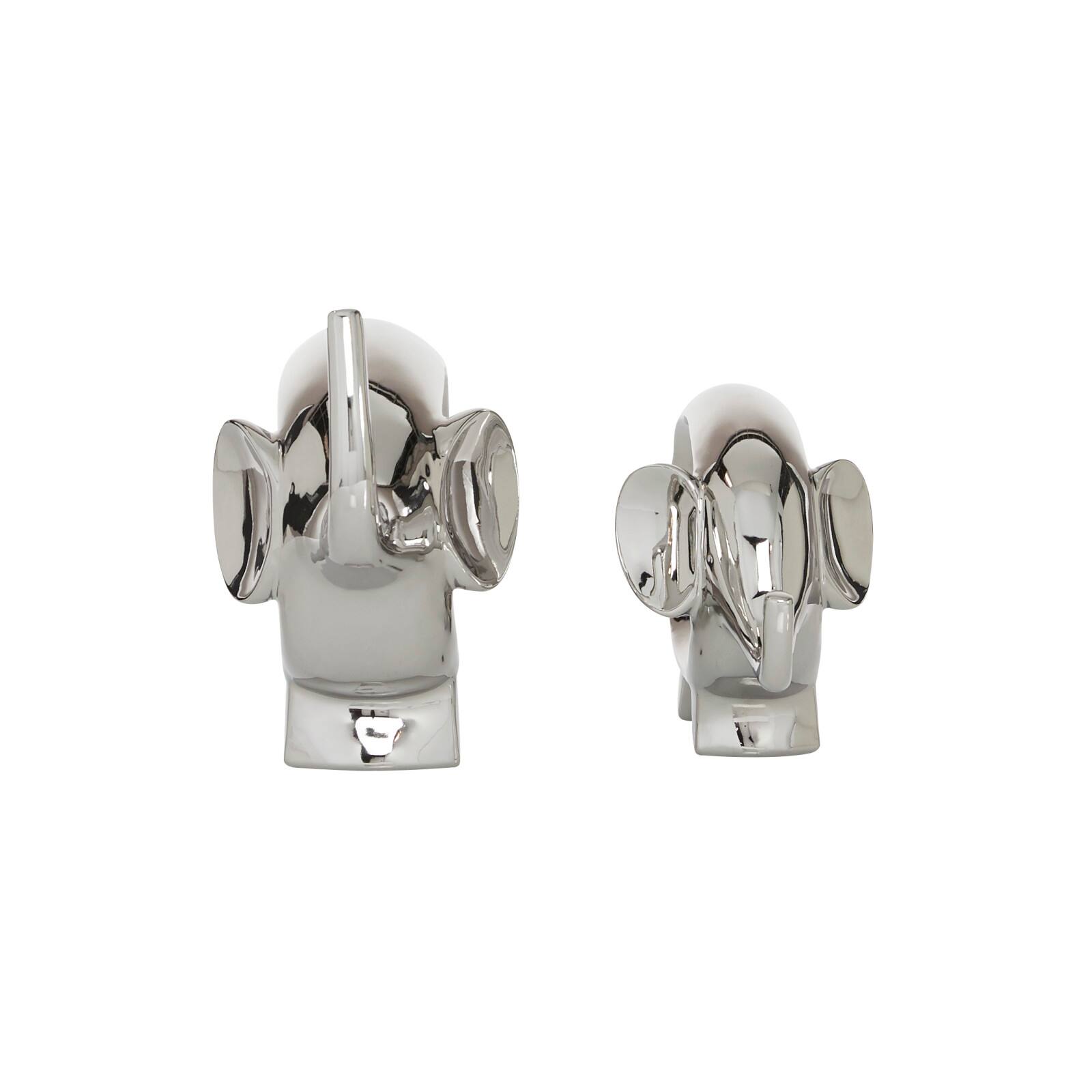 7" Silver Porcelain Elephant Sculpture Set