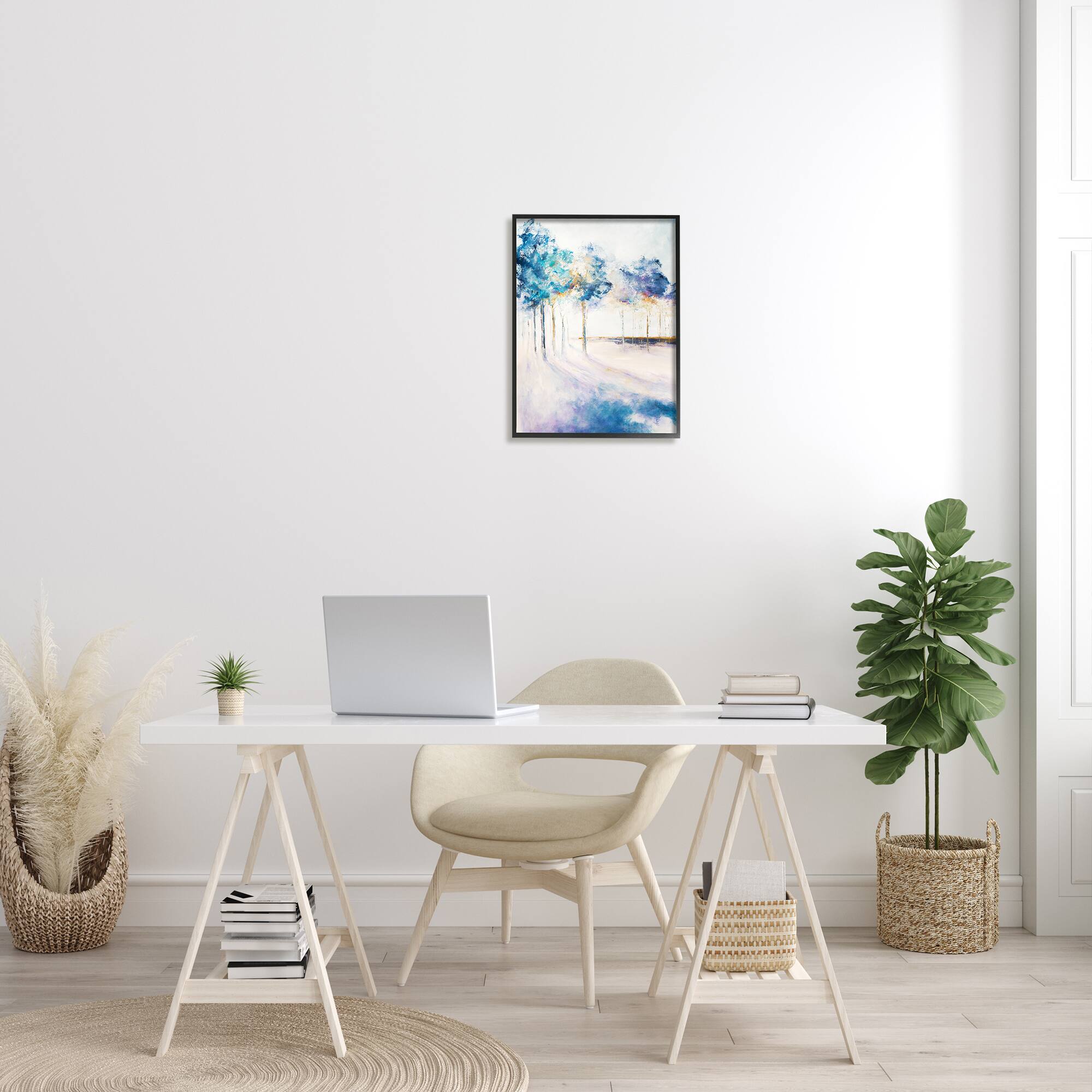 Stupell Industries Abstract Blue Tree Shadows in Forest Landscape Framed Wall Art