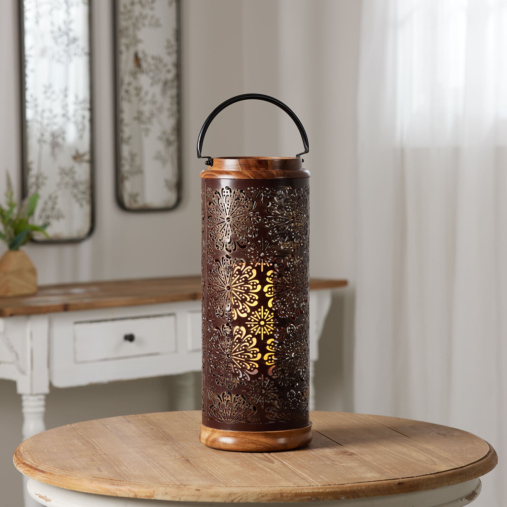 19" Brown Punched Metal Lantern