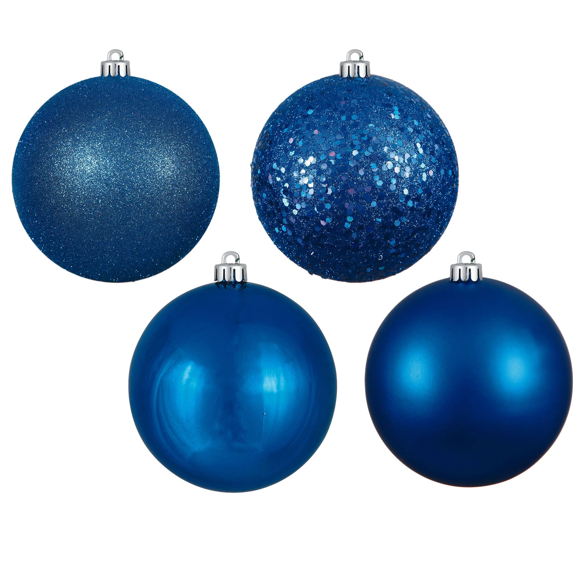 Vickerman 6" Blue 4-Finish Assortment Ball Ornaments Set