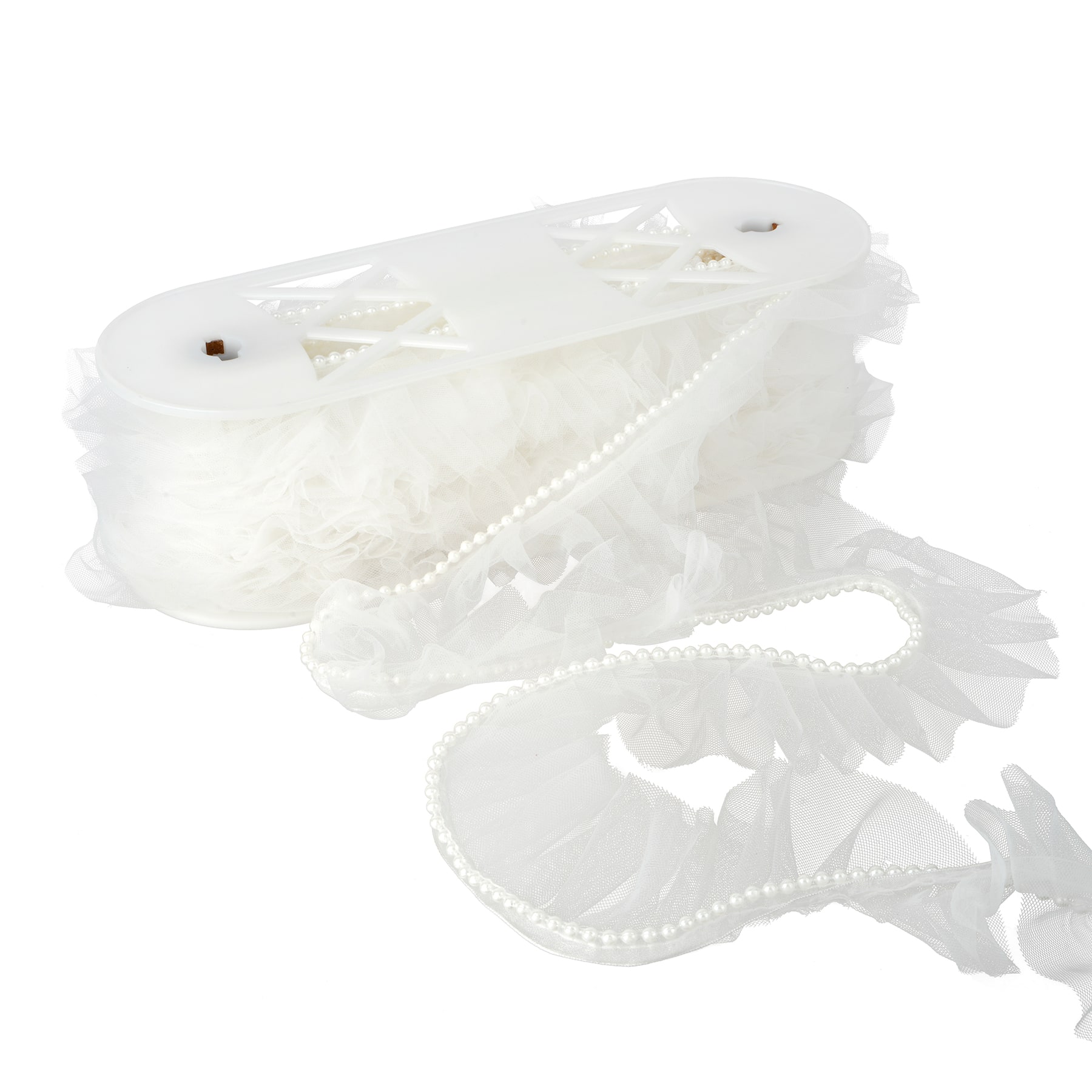 2" White Pleat Tulle with Pearl Bead Trim by Celebrate It®
