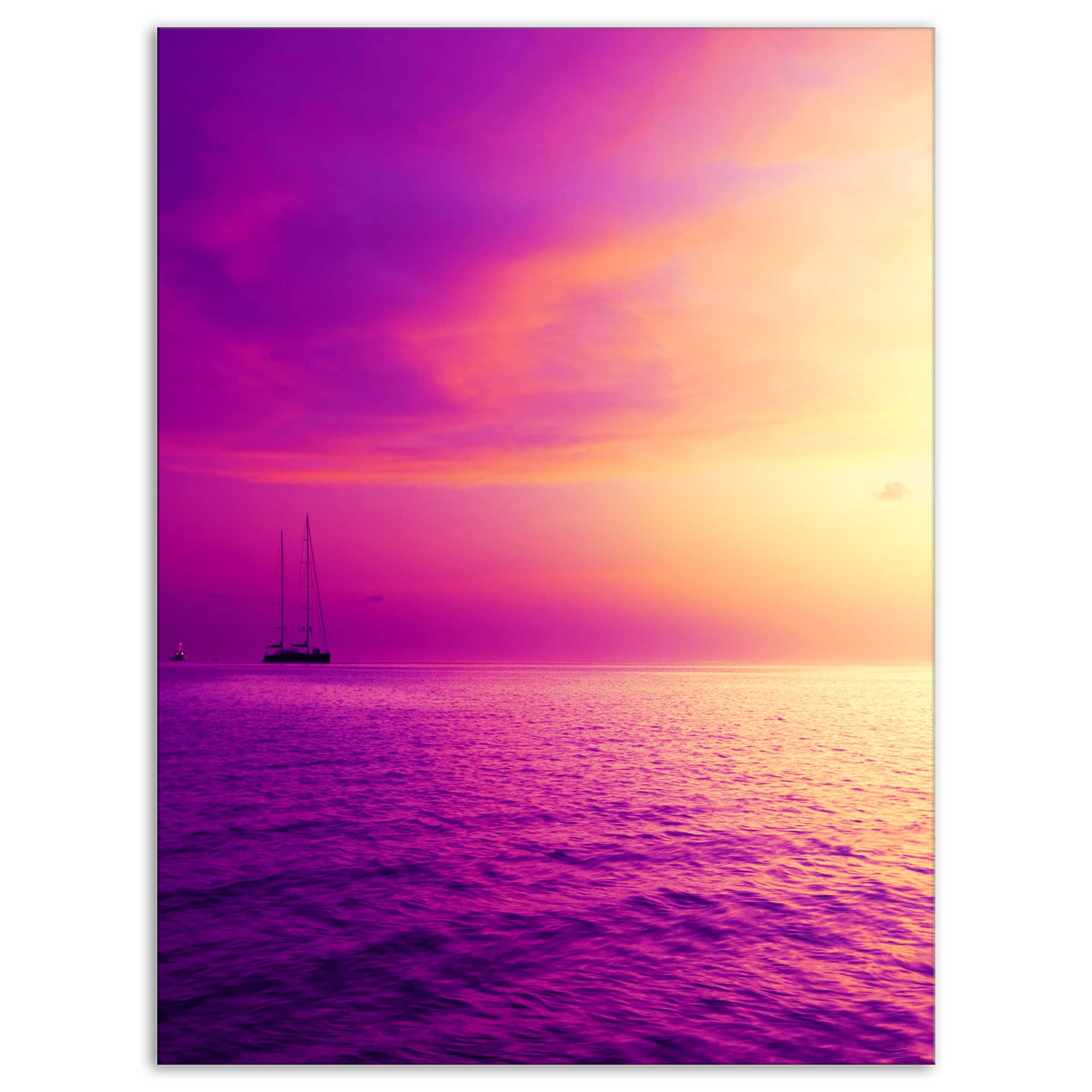Designart - Purple Sea in Maldives At Sunset - Large Seashore Canvas Print