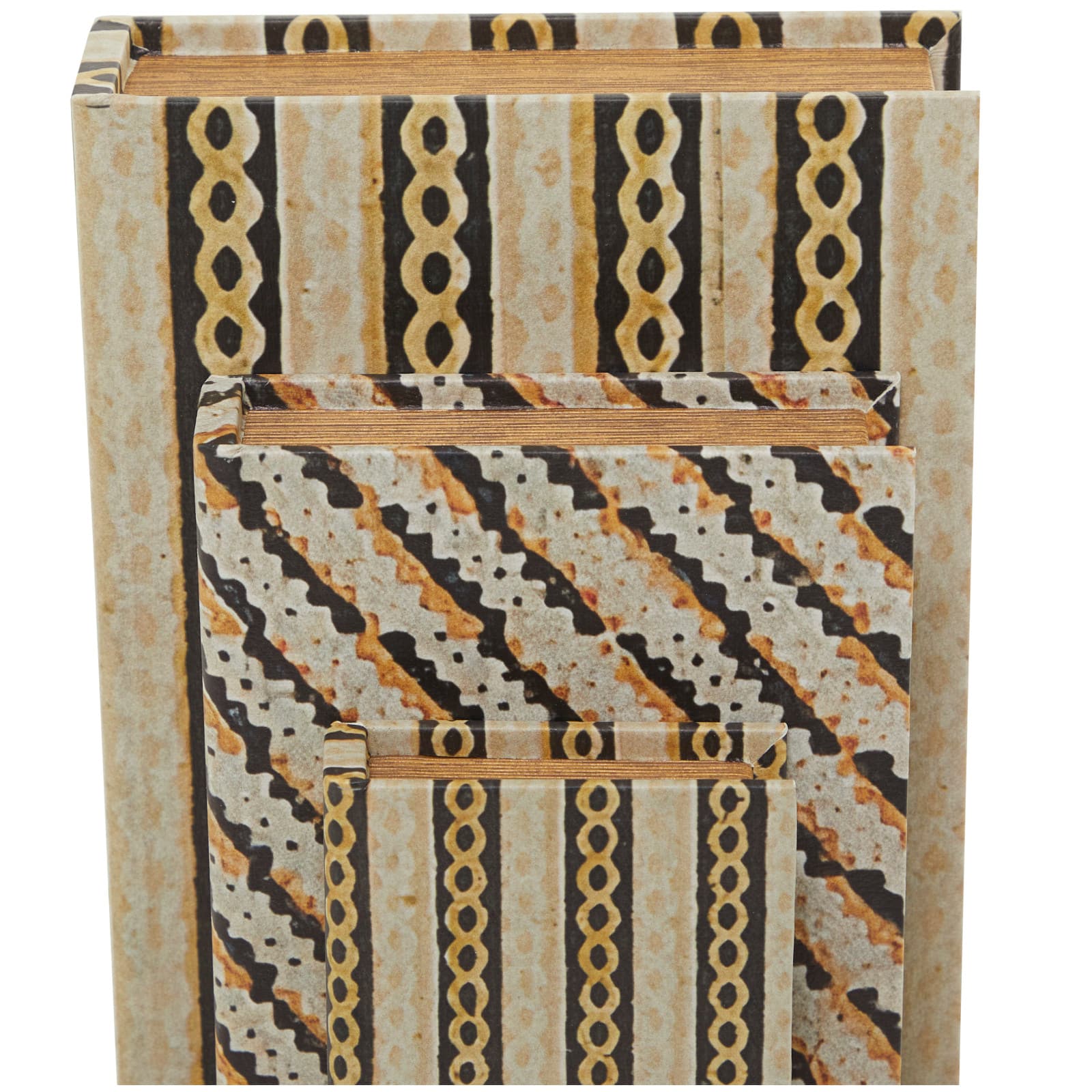 Brown Stripe & Chain Print Faux Leather Faux Book Box Set
