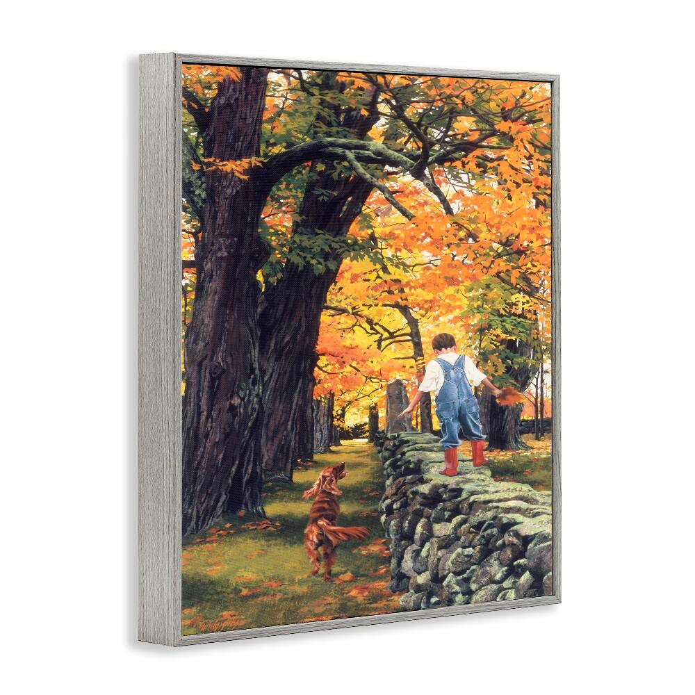 Stupell Industries Boy on Wall with Dog Framed Giclee Art