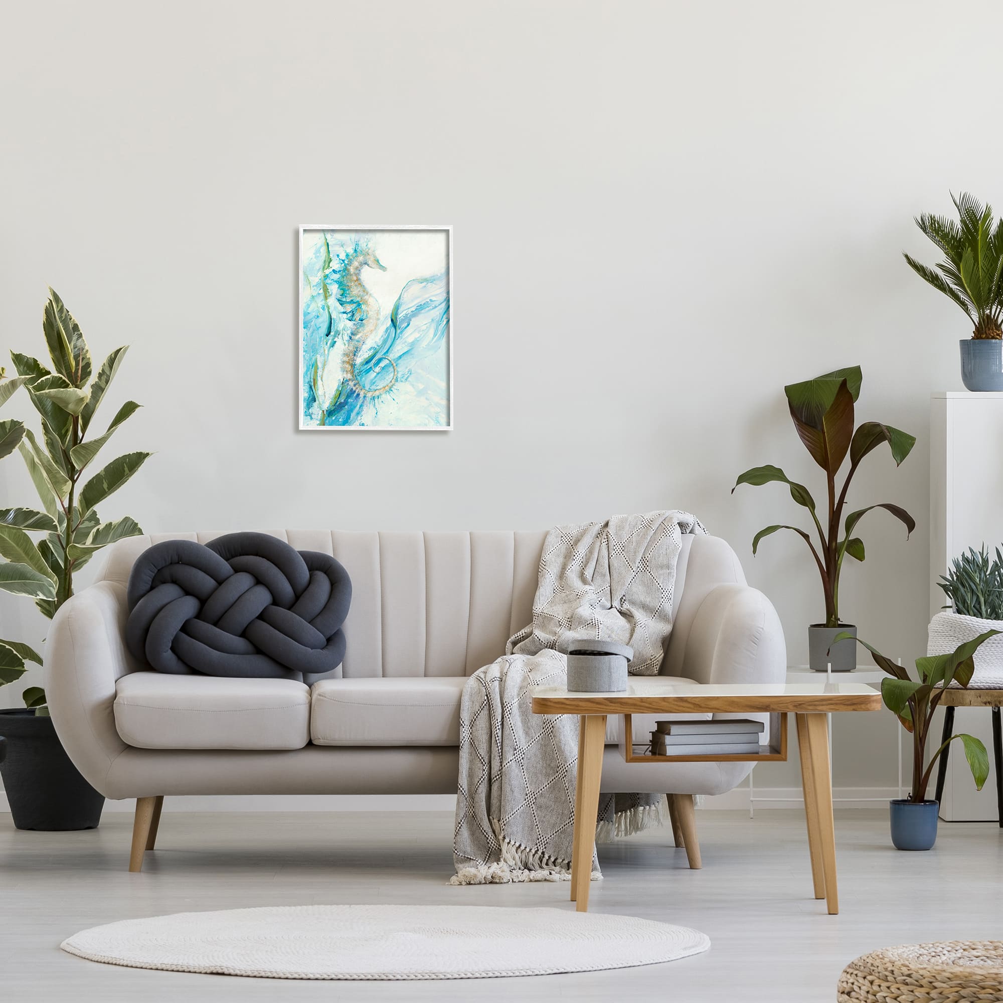 Stupell Industries Nautical Seahorse Blue Fluid Ocean Water in White Frame Wall Art
