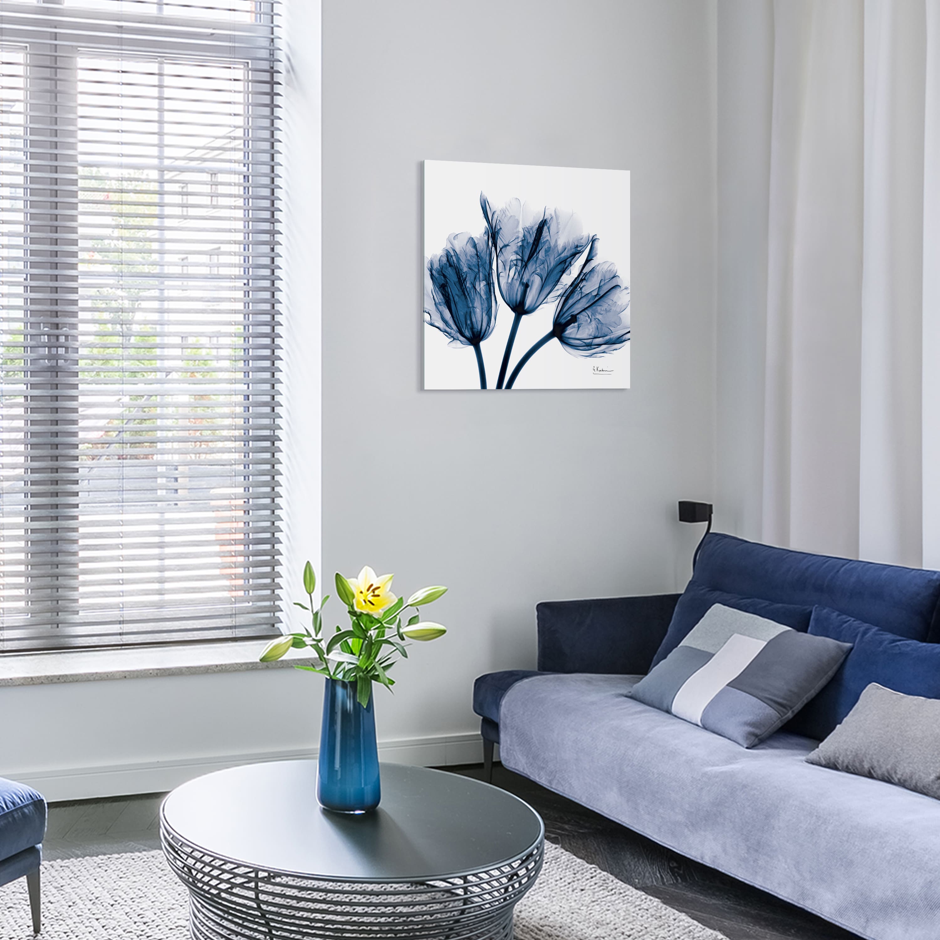 Empire Art Direct 24" x 24" Blue Tulip X-Ray Frameless Free Floating Printed Tempered Glass Wall Art