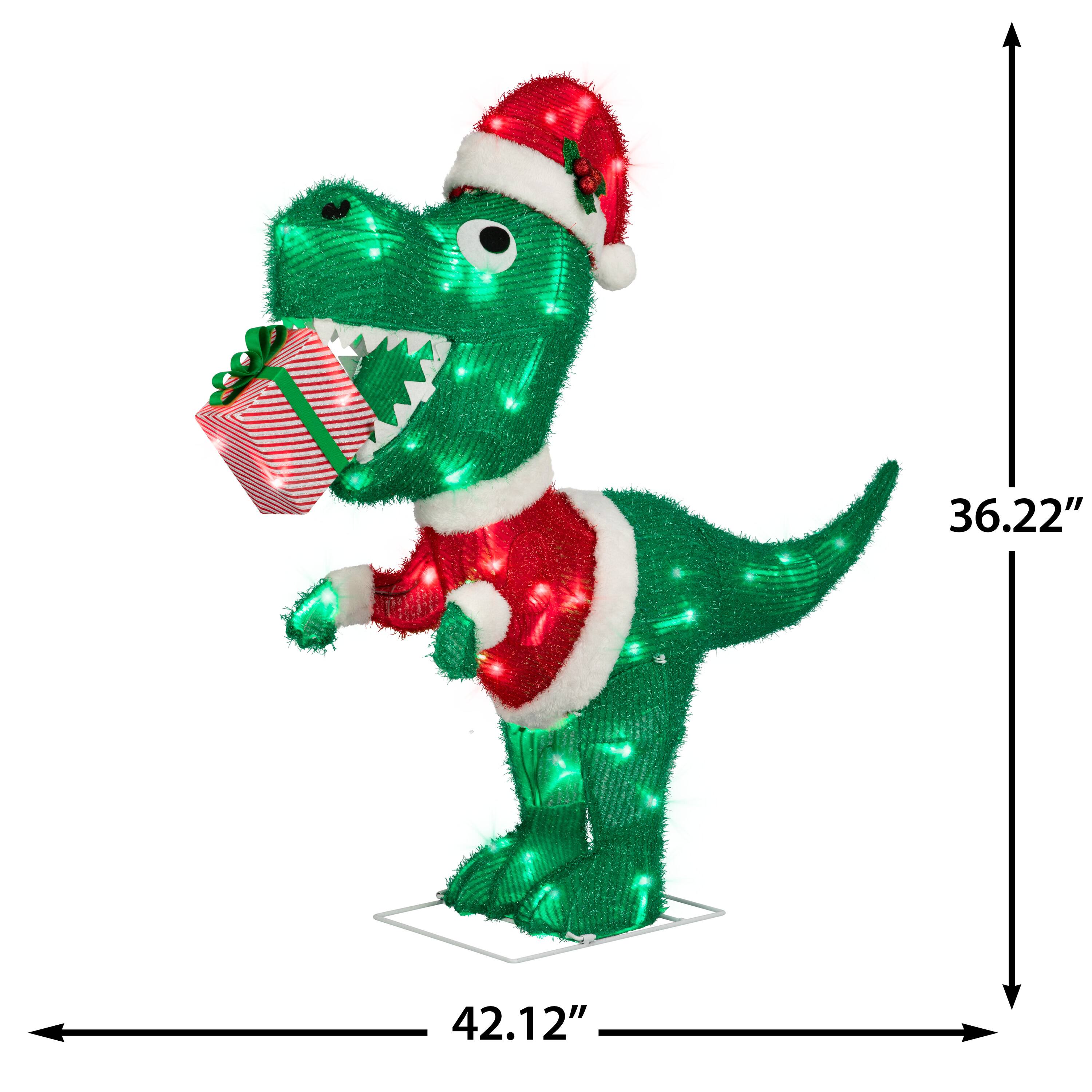3.5ft. Airblown® Tinsel Dinosaur with Santa Suit Christmas Decoration
