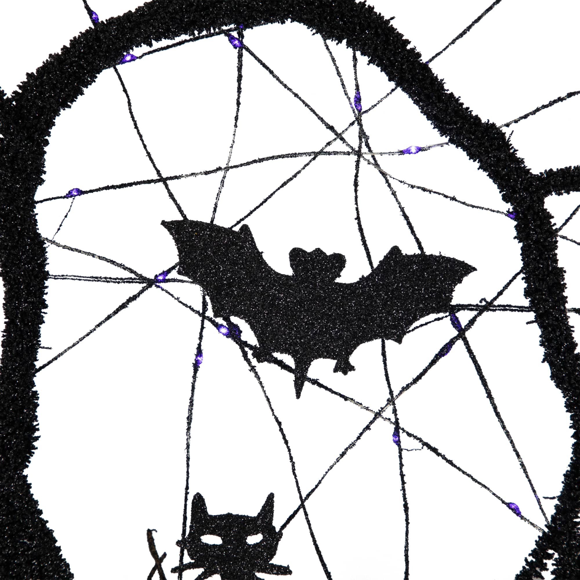13" Black & Purple LED Halloween Twig Wreath with Bats