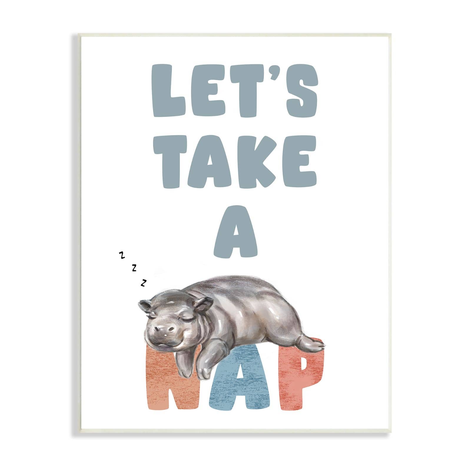 Stupell Industries Let's Take A Nap Phrase Sleeping Baby Hippo Wall Plaque