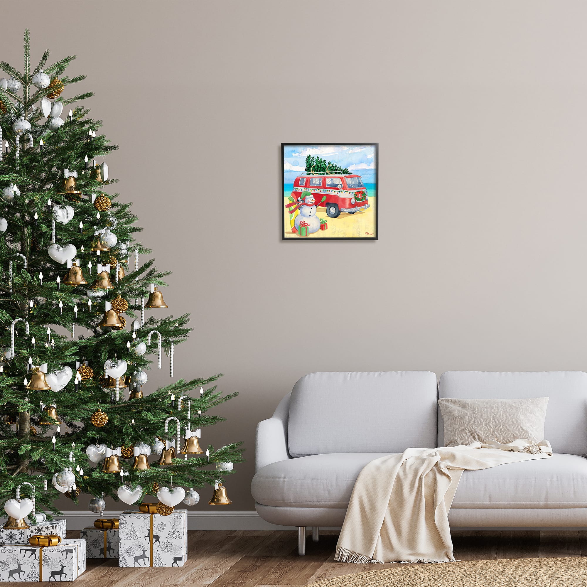 Stupell Industries Christmas Beach Nautical Van Framed Giclee Art