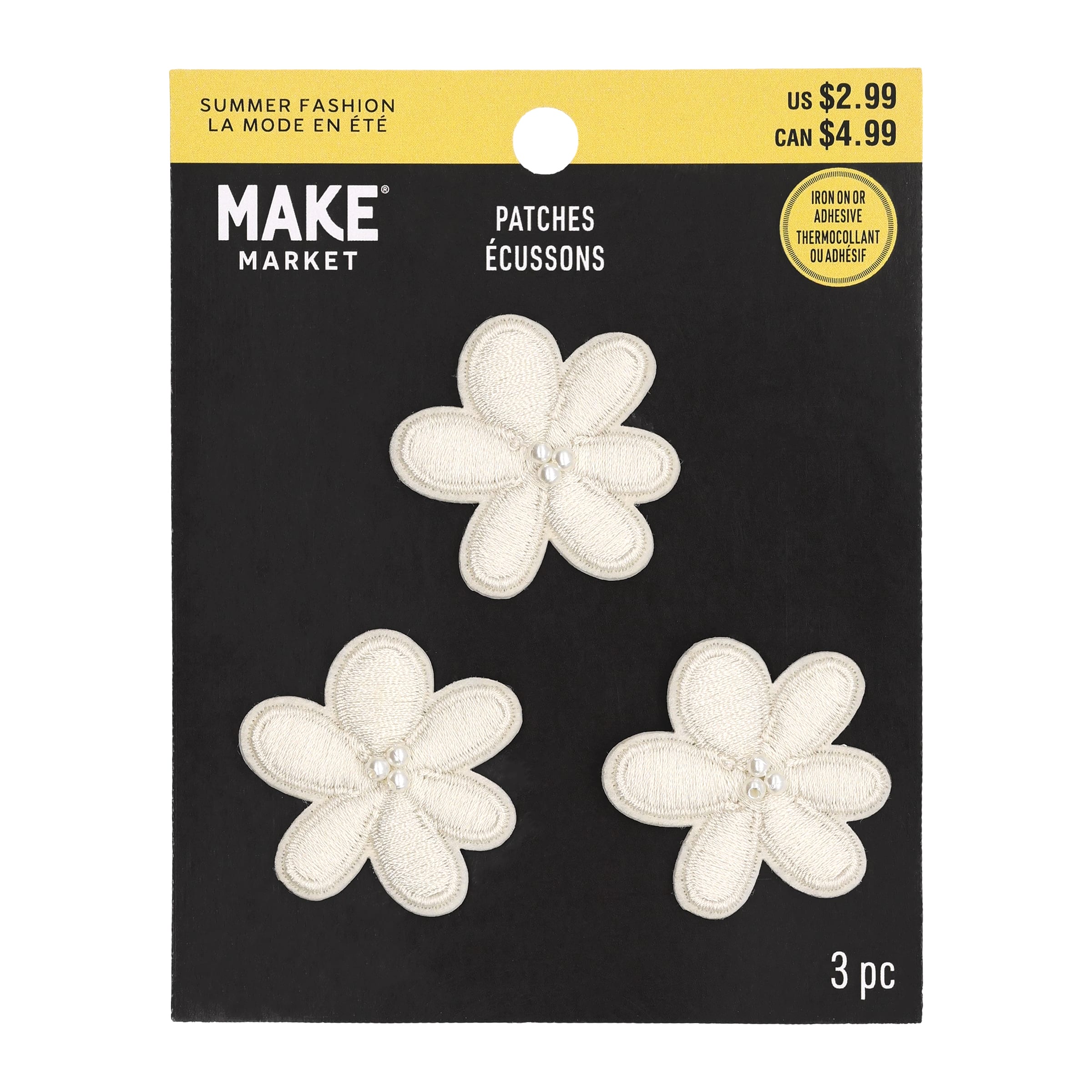 Summer Fashion White Flowers Iron-On & Adhesive Embroidered Patches, 3ct. by Make Market®