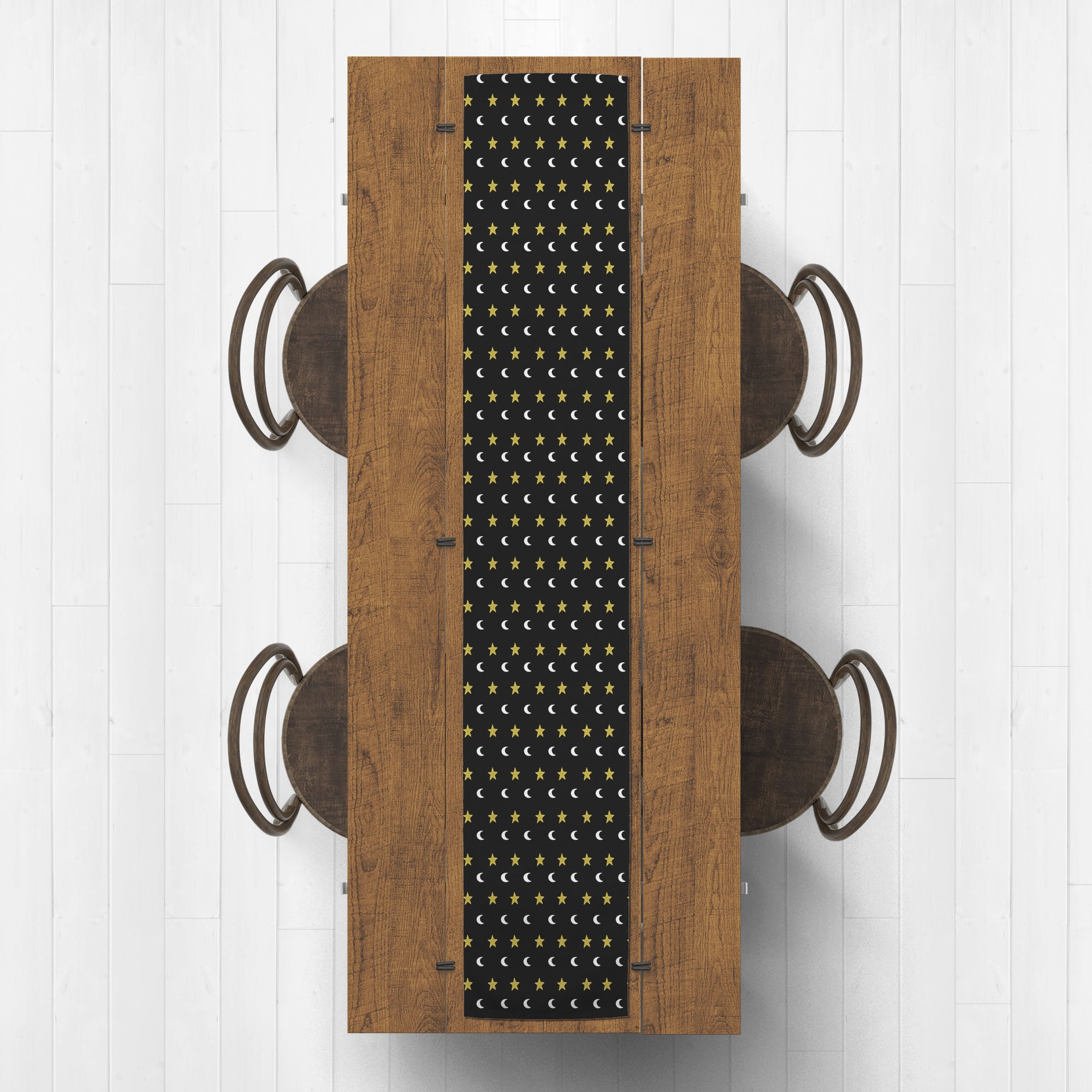 Black, Gold & White Moon & Stars Outdoor Table Runner