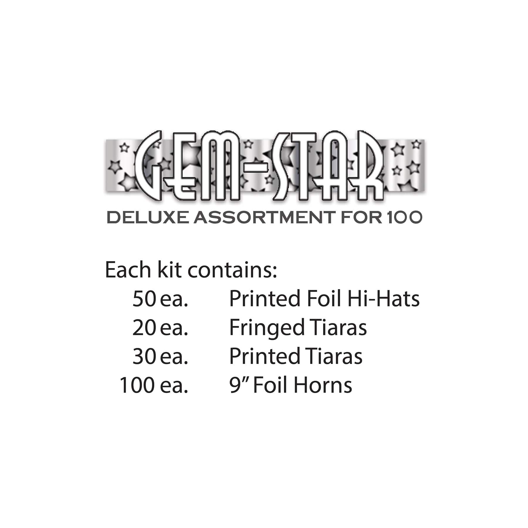 Beistle Silver & Black New Year Gem-Star Deluxe Party Favor Kit for 100
