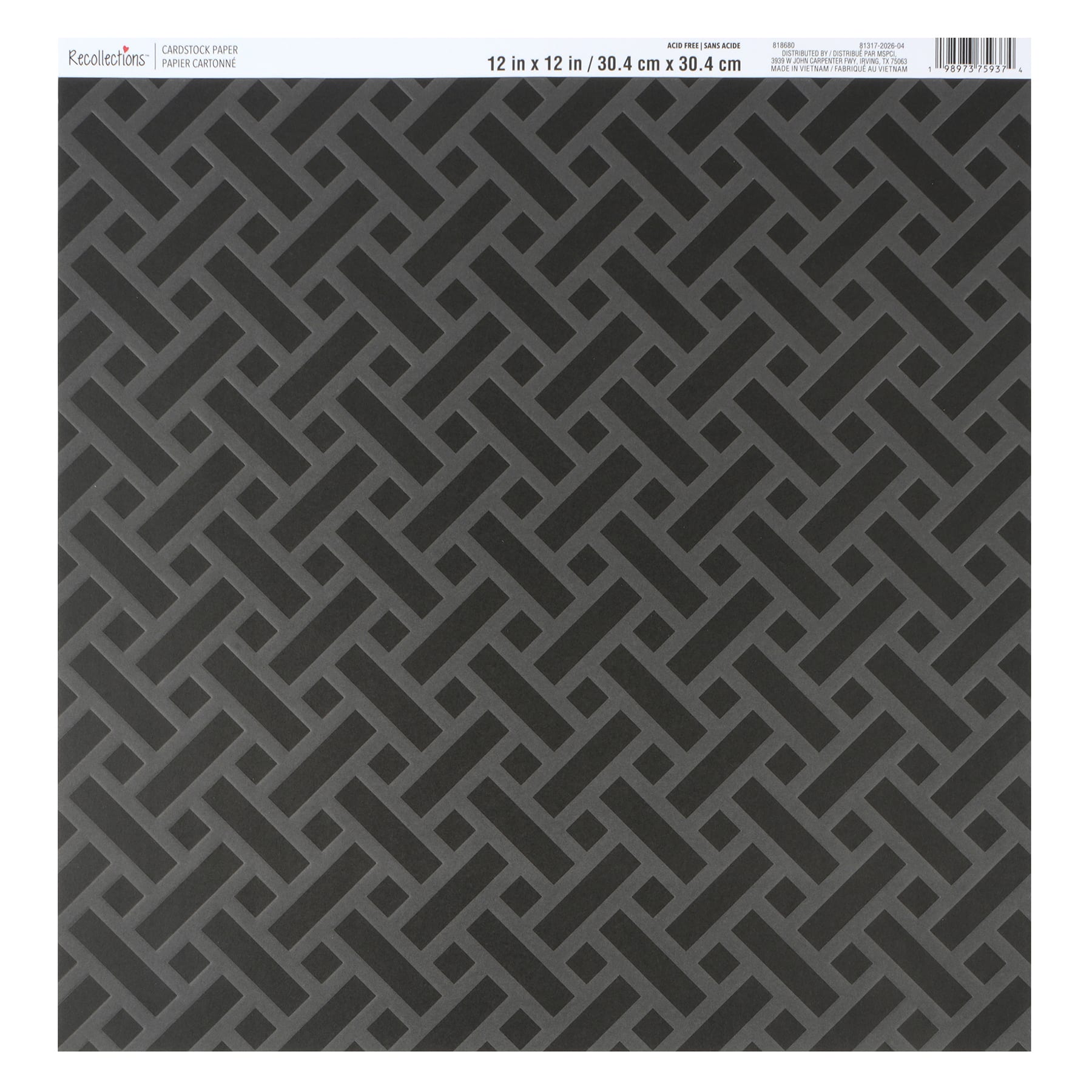 12" x 12" Black Lattice Embossed Cardstock Paper by Recollections™