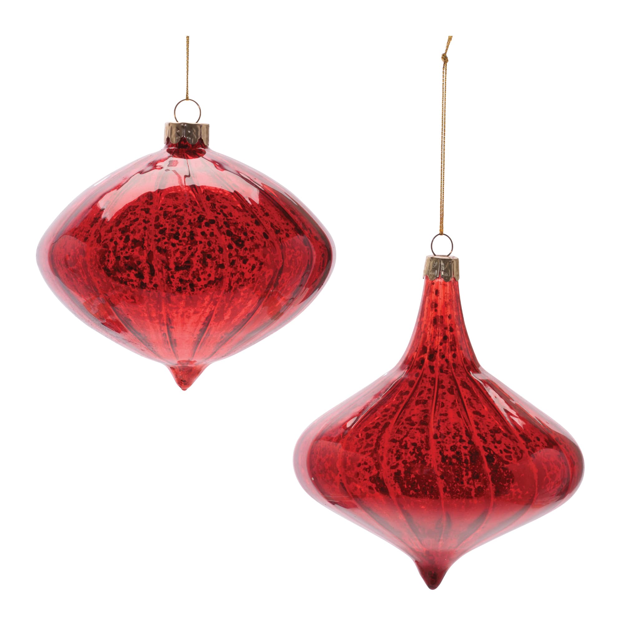 Melrose Red Onion & Finial Ribbed Mercury Glass Ornaments Set