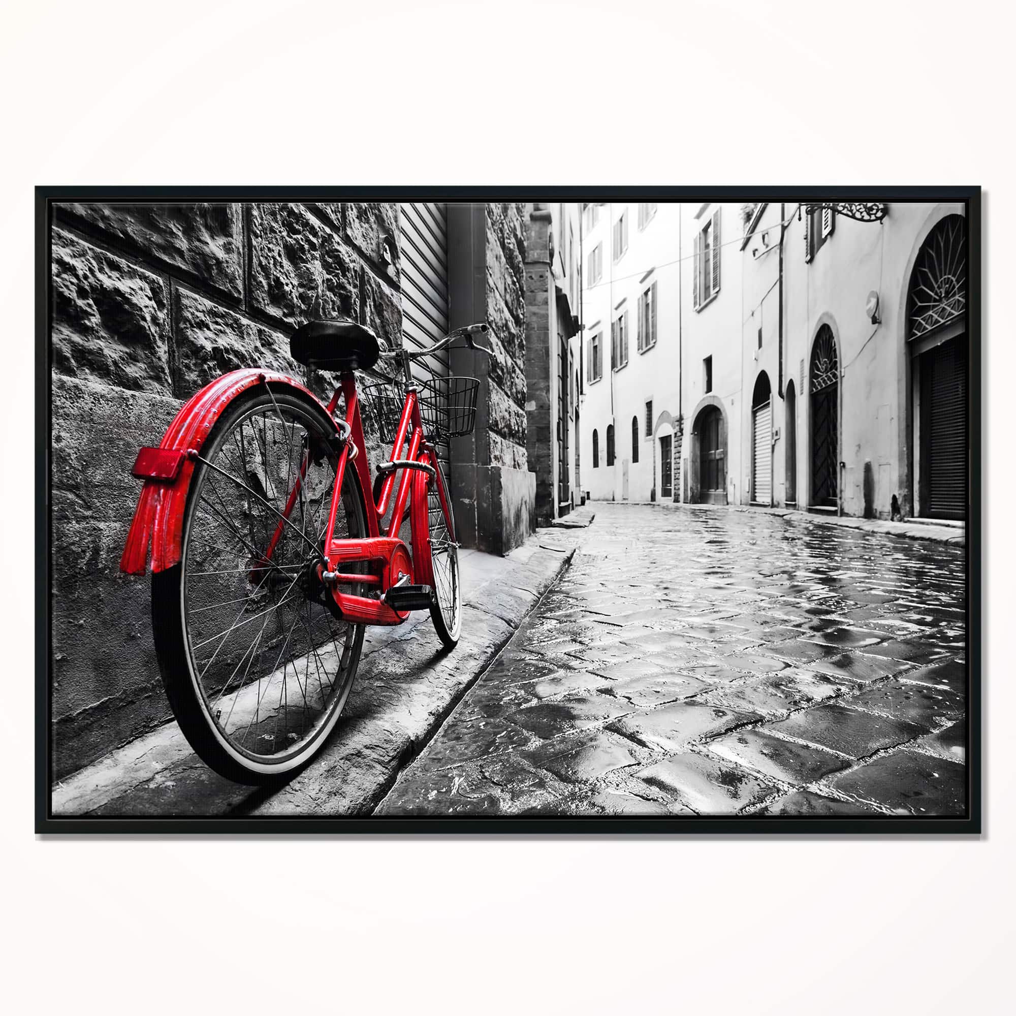Designart - Retro Vintage Red Bike - Cityscape Photo Framed Canvas Art Print