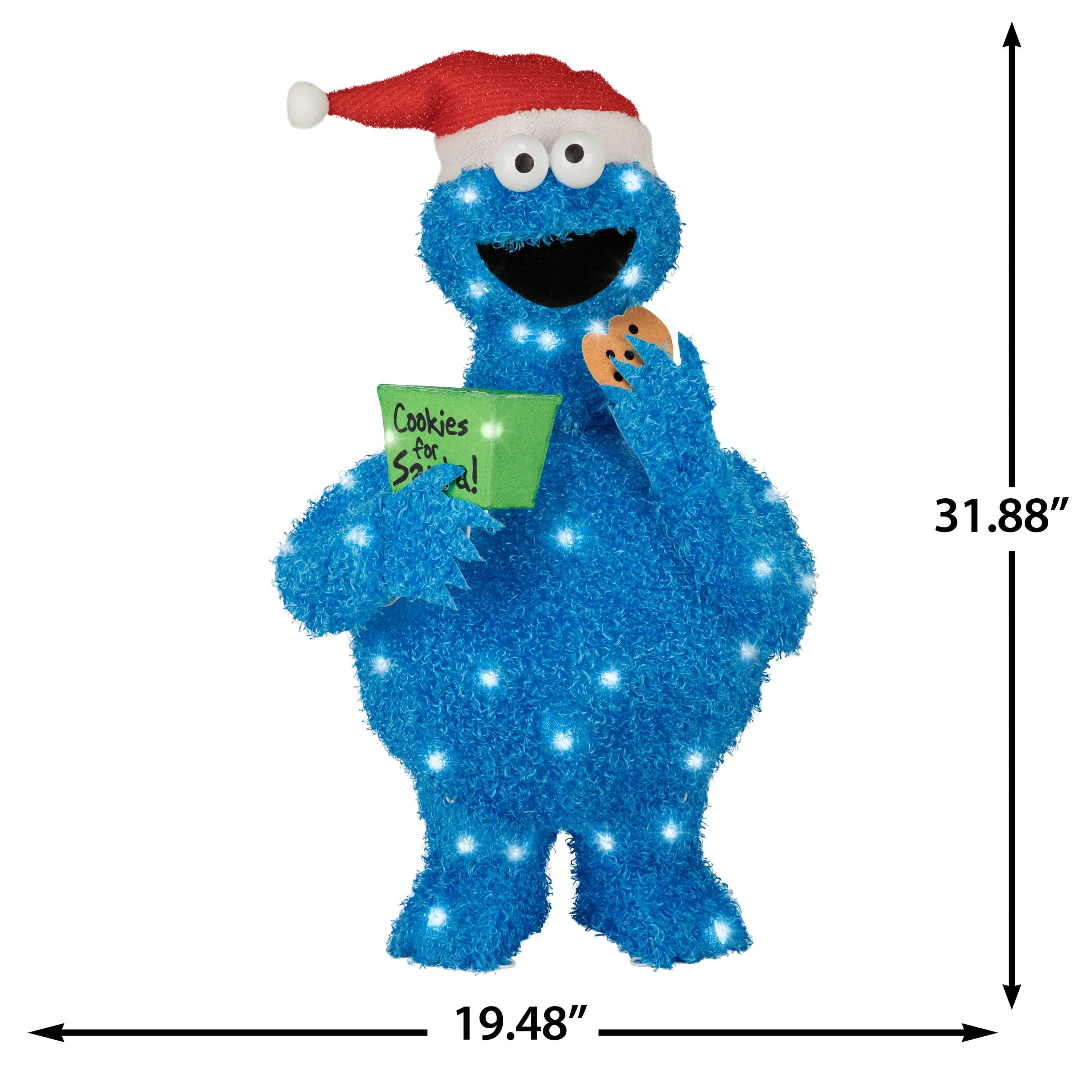 32" Pre-Lit Sesame Street Cookie Monster 3D Christmas Tinsel Sculpture Christmas Décor