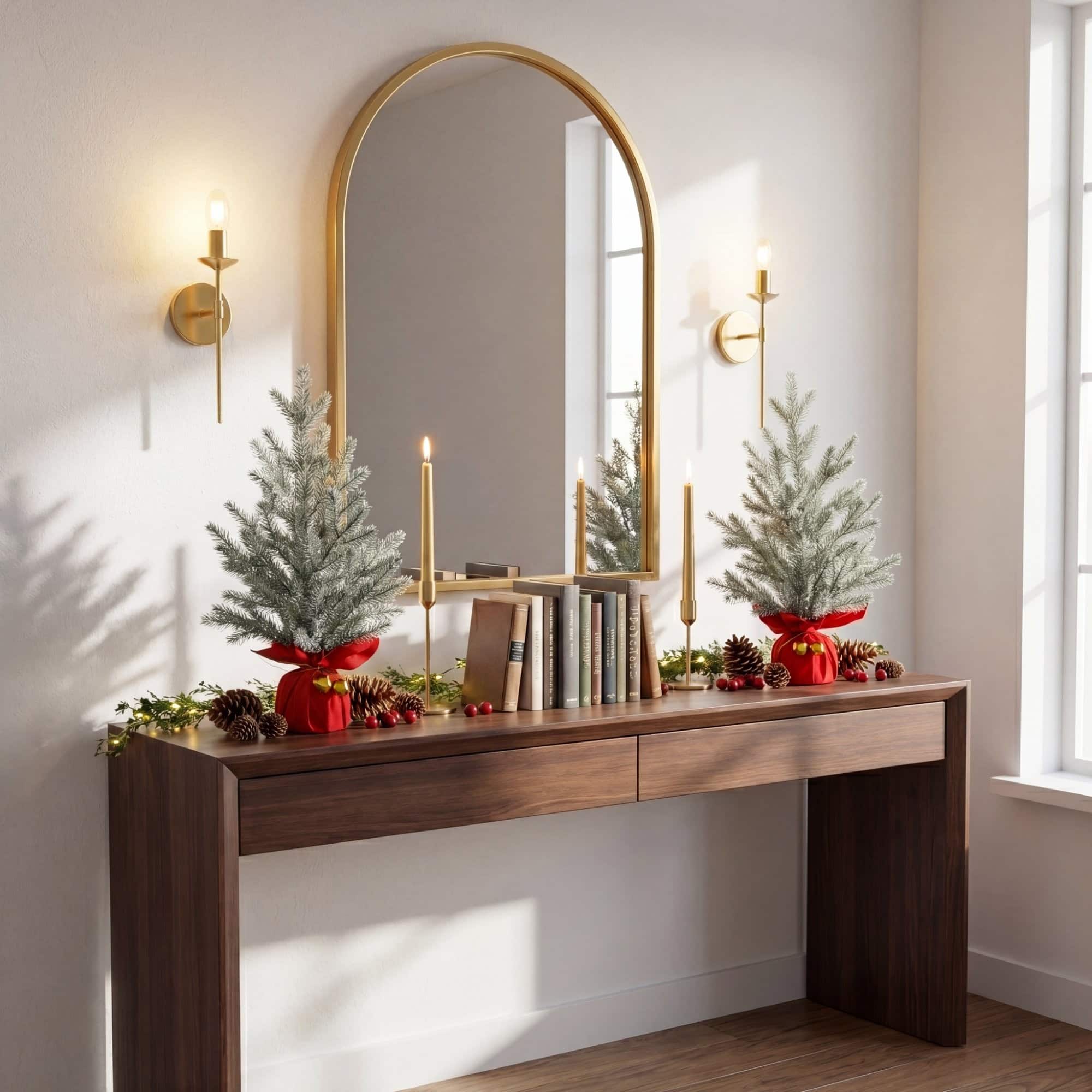 Nearly Natural 18" Unlit Artificial Flocked Christmas Tree with Wrapped Velvet Base & Gold Bells, 2ct.