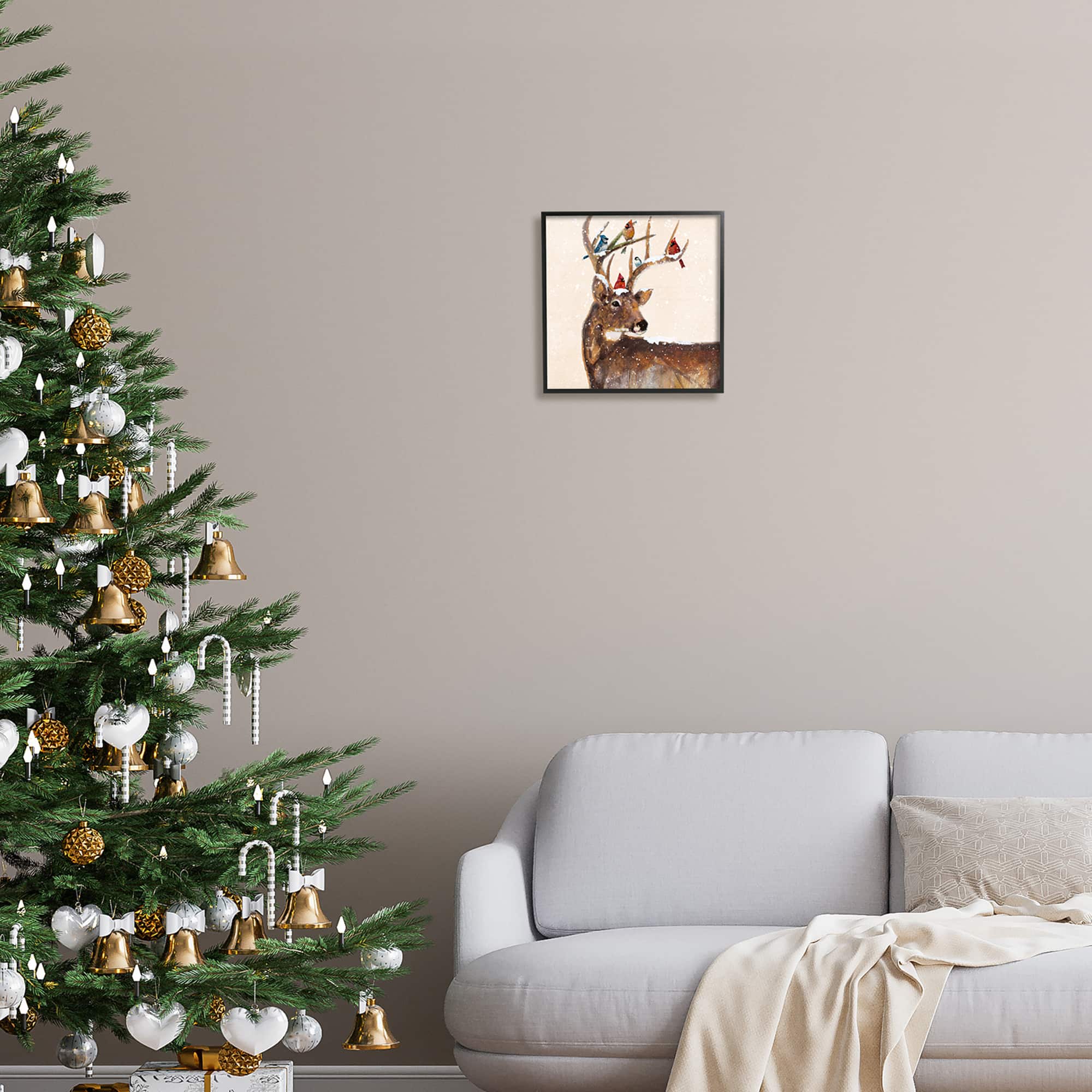 Stupell Industries Cardinals Perched Snowy Antlers Framed Giclee Art