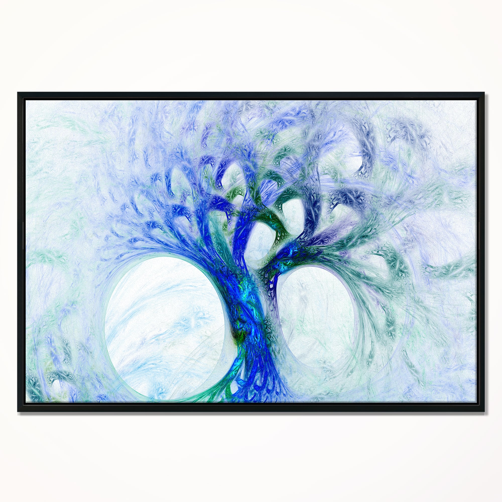 Designart - Blue Mystic Psychedelic Tree - Abstract Wall Art Canvas in Black Frame