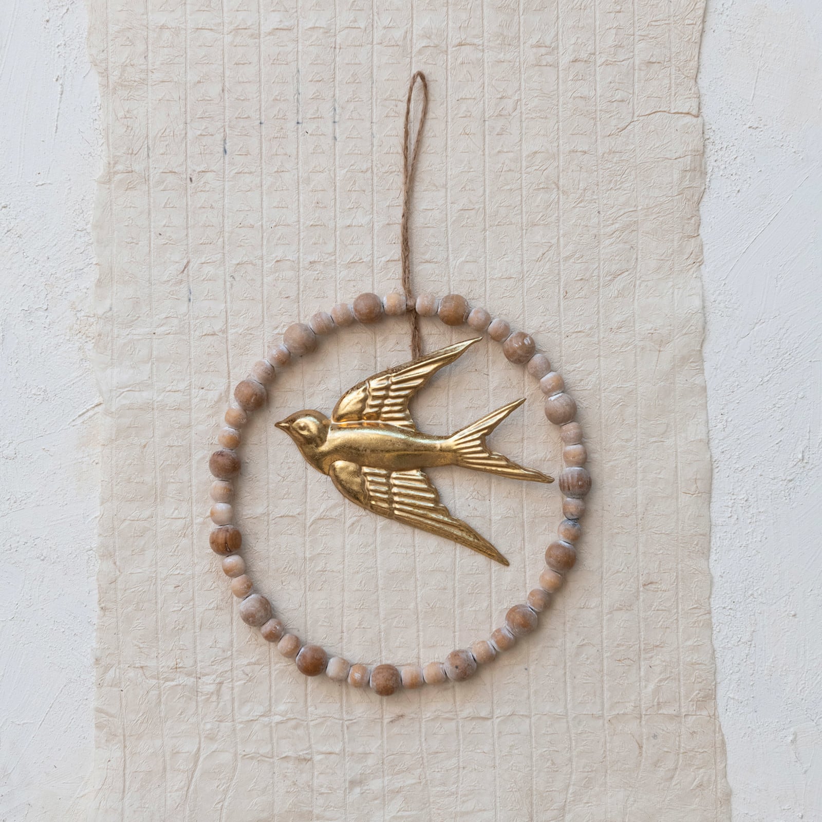 Hello Honey® 11.5" Round Wood & Metal Wall Hanging with Beads & Embossed Dove