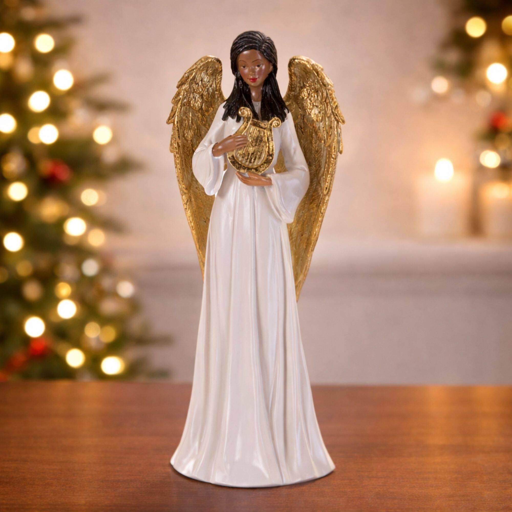 Melrose 13.5" Angel Figurine with Harp & Gold Wings