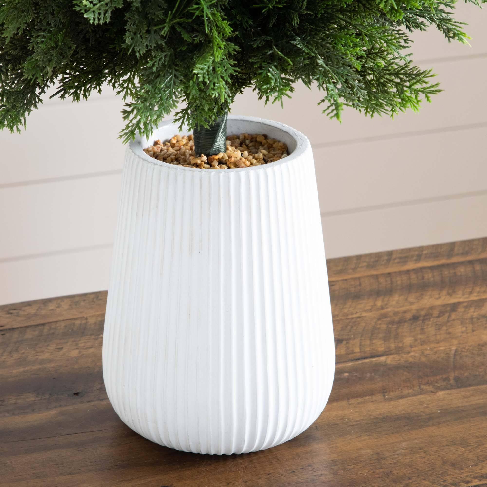 3ft. UV-Resistant Cedar Tree in Decorative White Planter