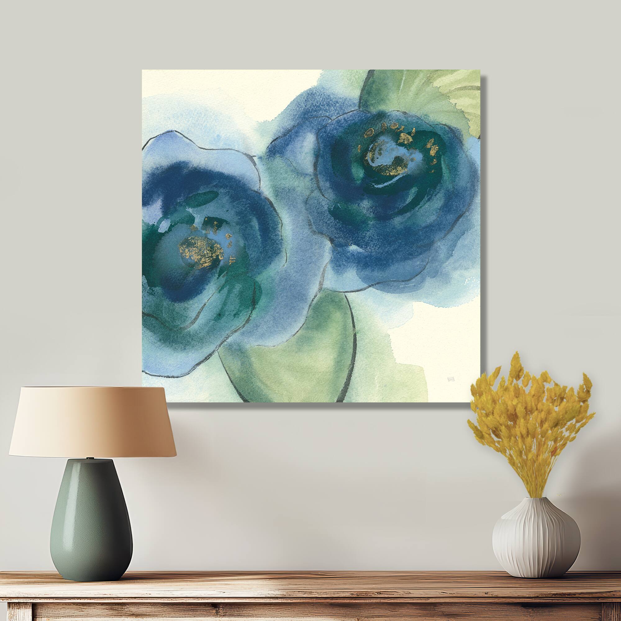 Designart - Blue Floral Poppies III - Cottage Gallery-wrapped Canvas