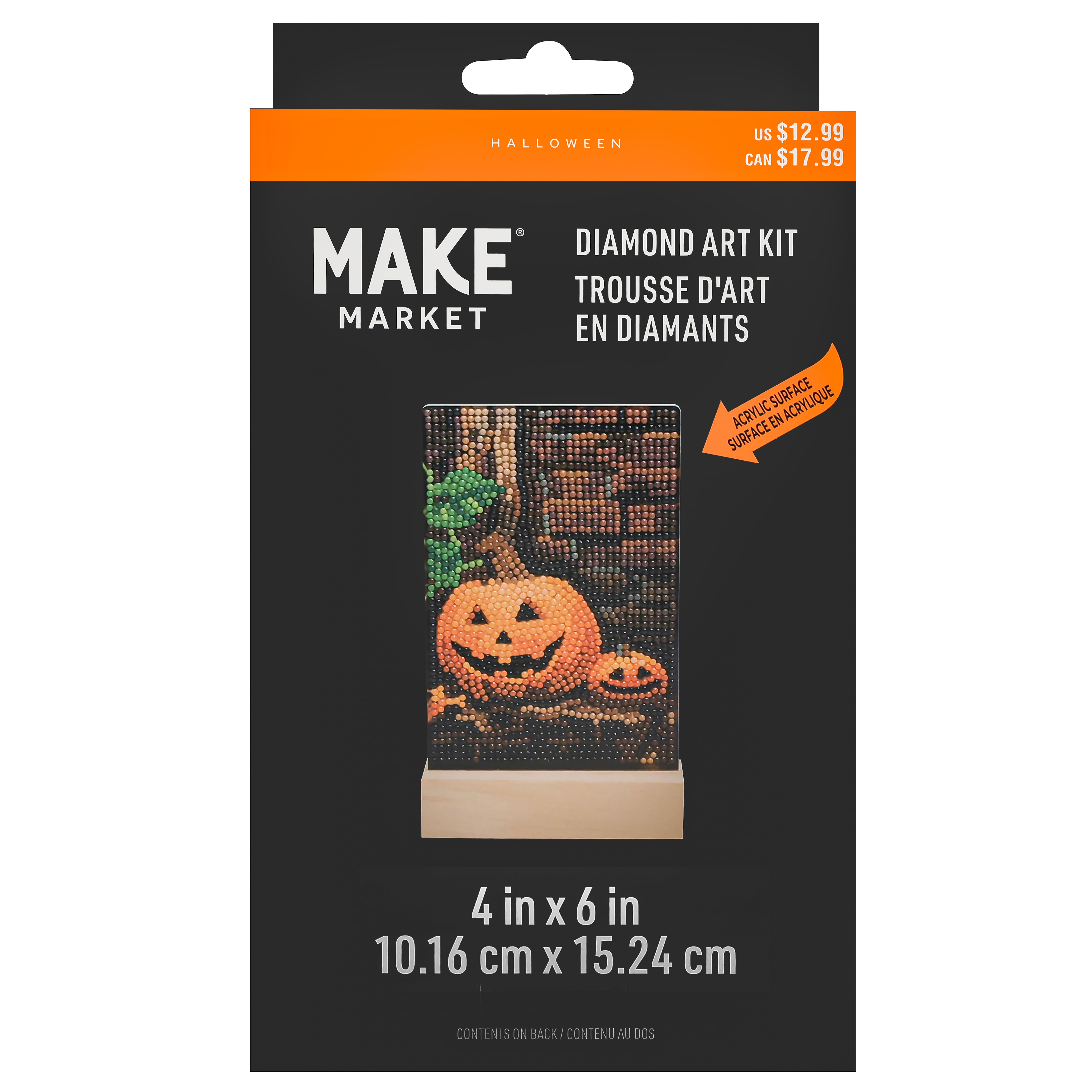 4" x 6" Jack-o'-Lanterns Acrylic Surface Diamond Art Kit with Wood Stand by Make Market®