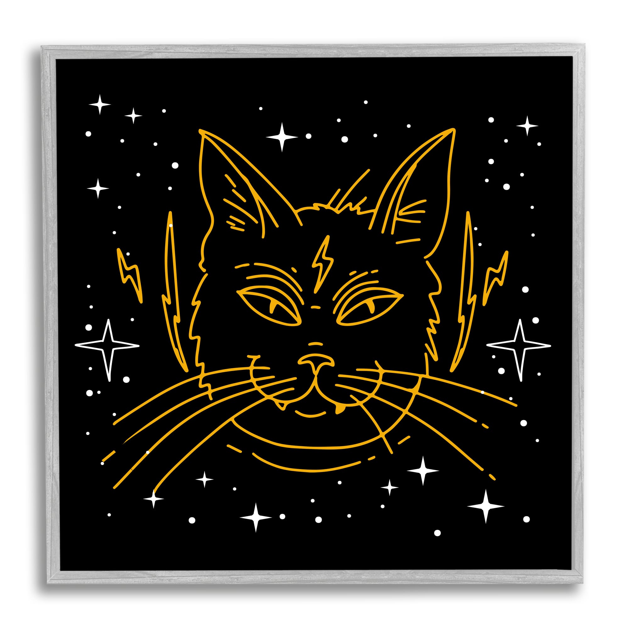 Stupell Industries Starry Cat Lightning Bolt Framed Giclée Wall Art