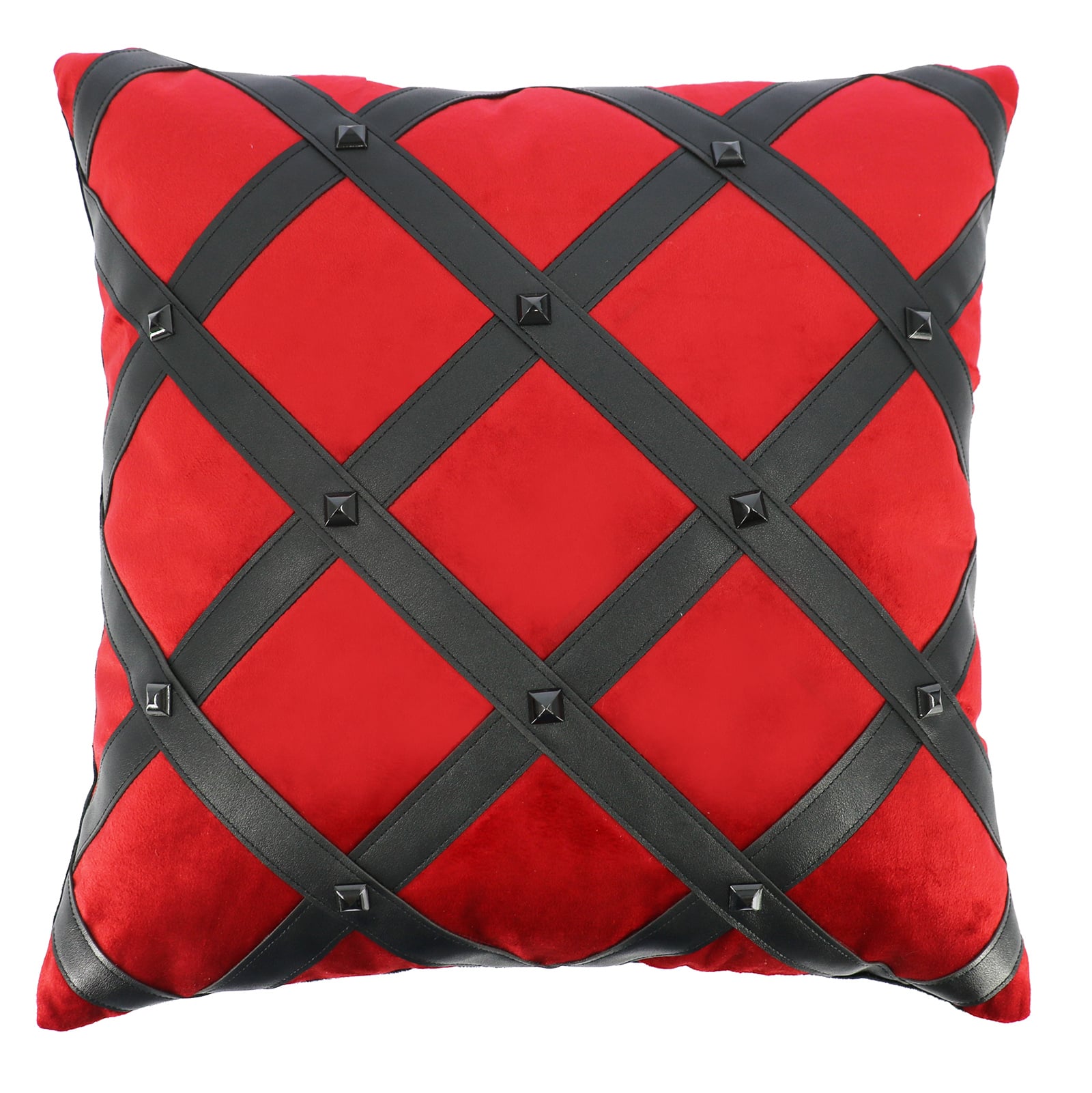 16" Red & Black Studded Diamond Strap Throw Pillow by Ashland®