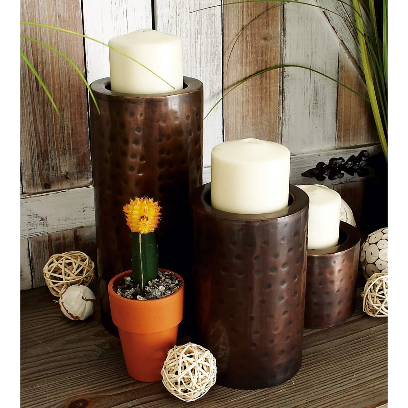 Metal Industrial 3 Piece Pillar Candle Holder Set