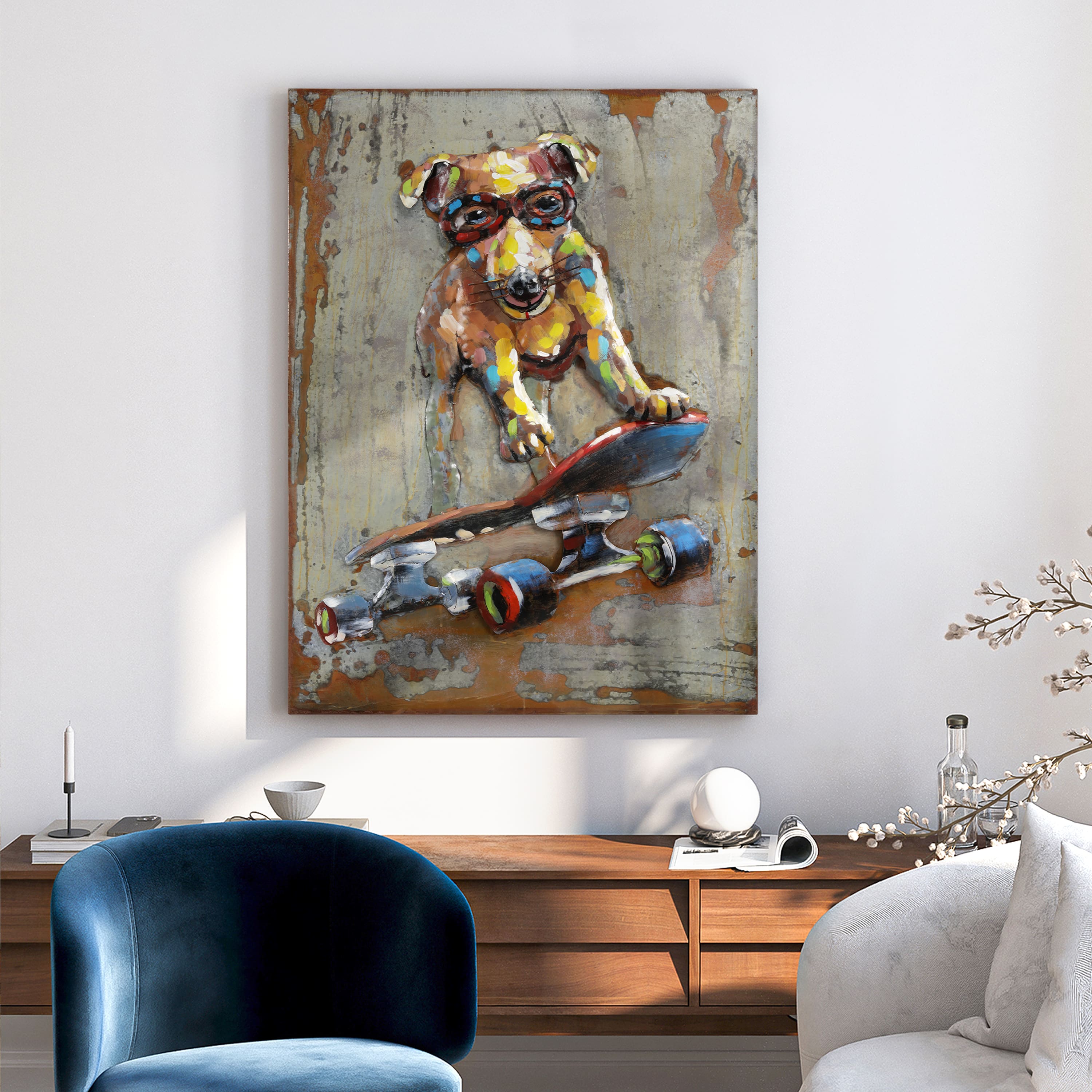 Empire Art Direct 40" x 30" Dog on skateboard Wall Art Sculpture