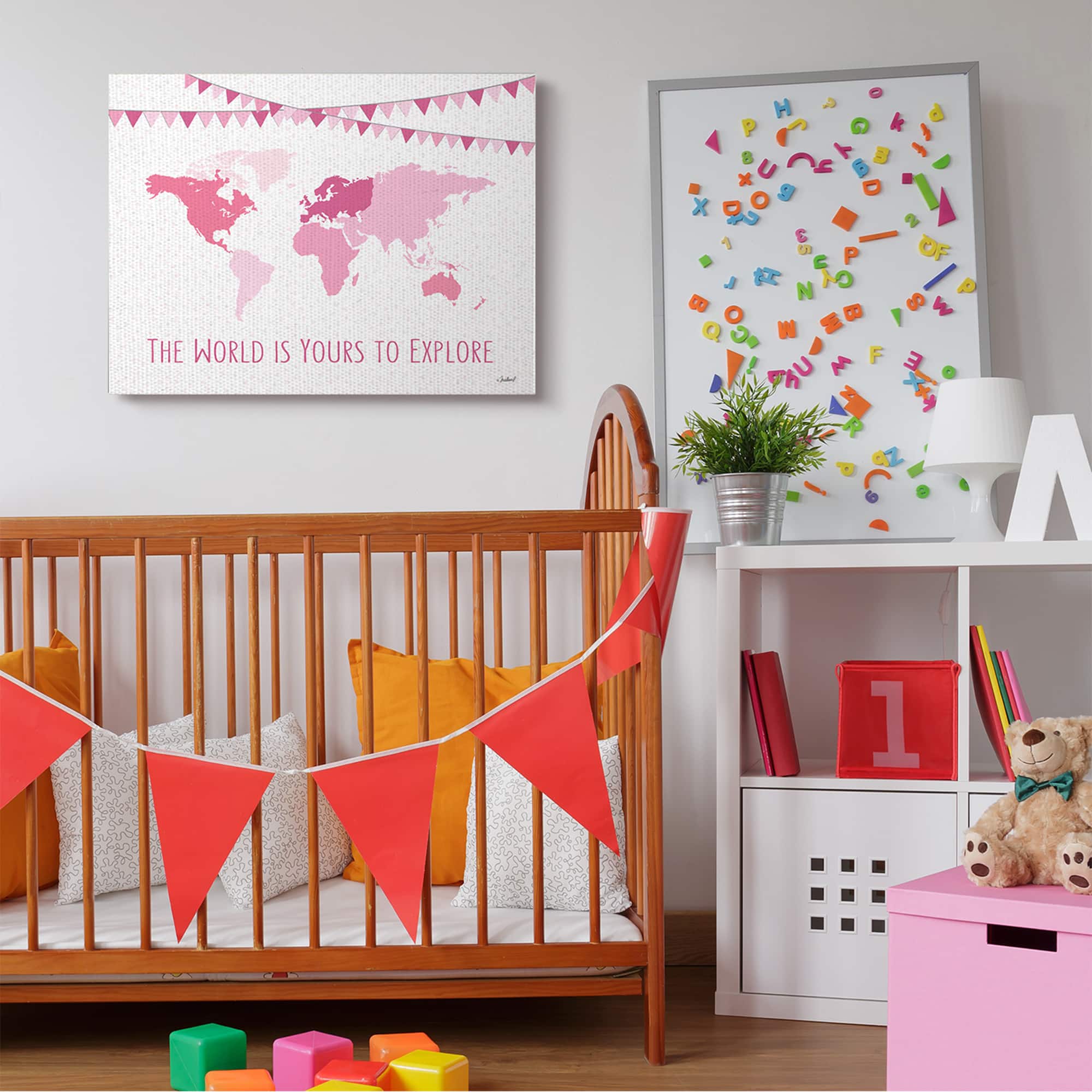 Stupell Industries World Is Yours to Explore Motivational World Map Canvas Wall Art