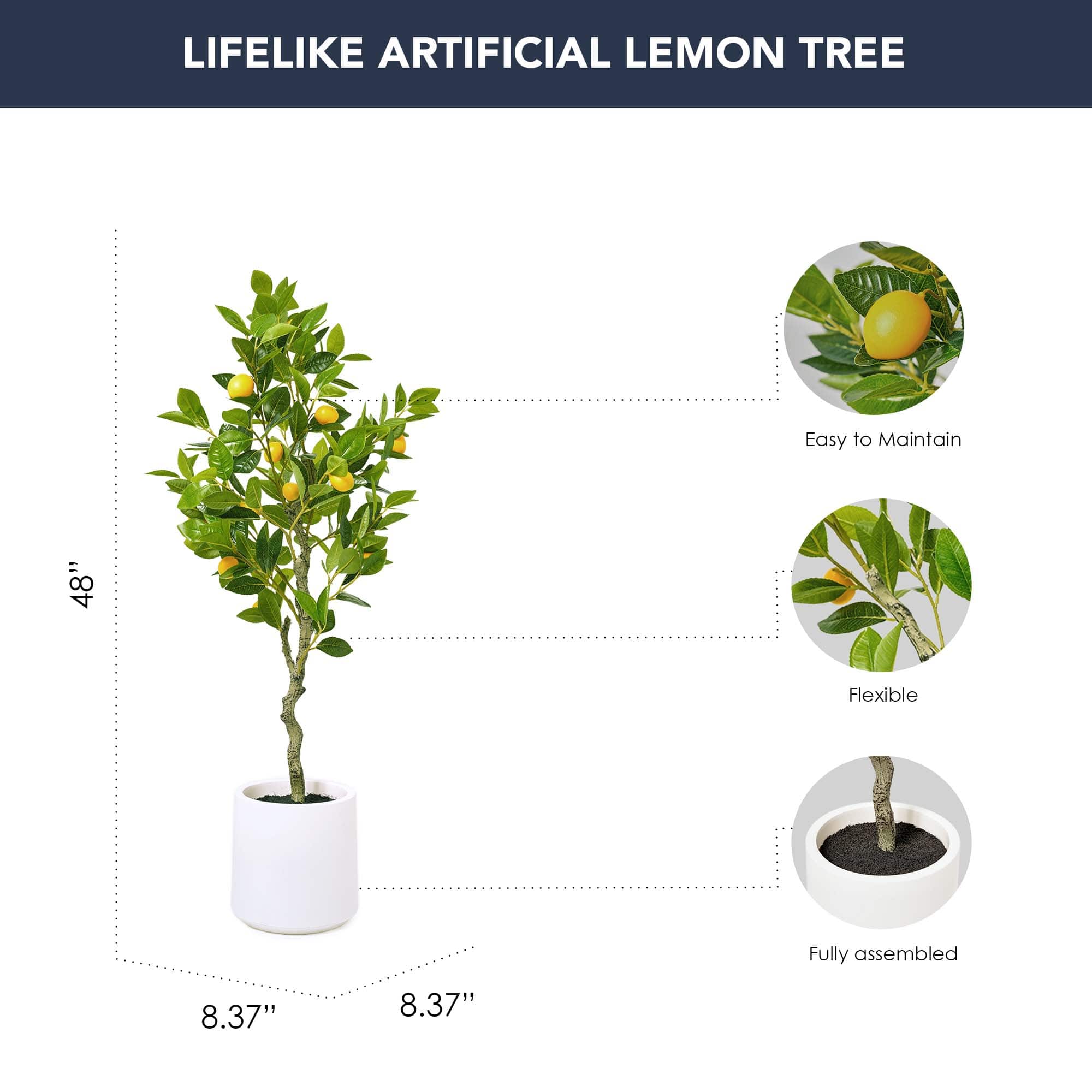 American Art Decor 5ft. Realistic Artificial Lemon Tree in White Pot
