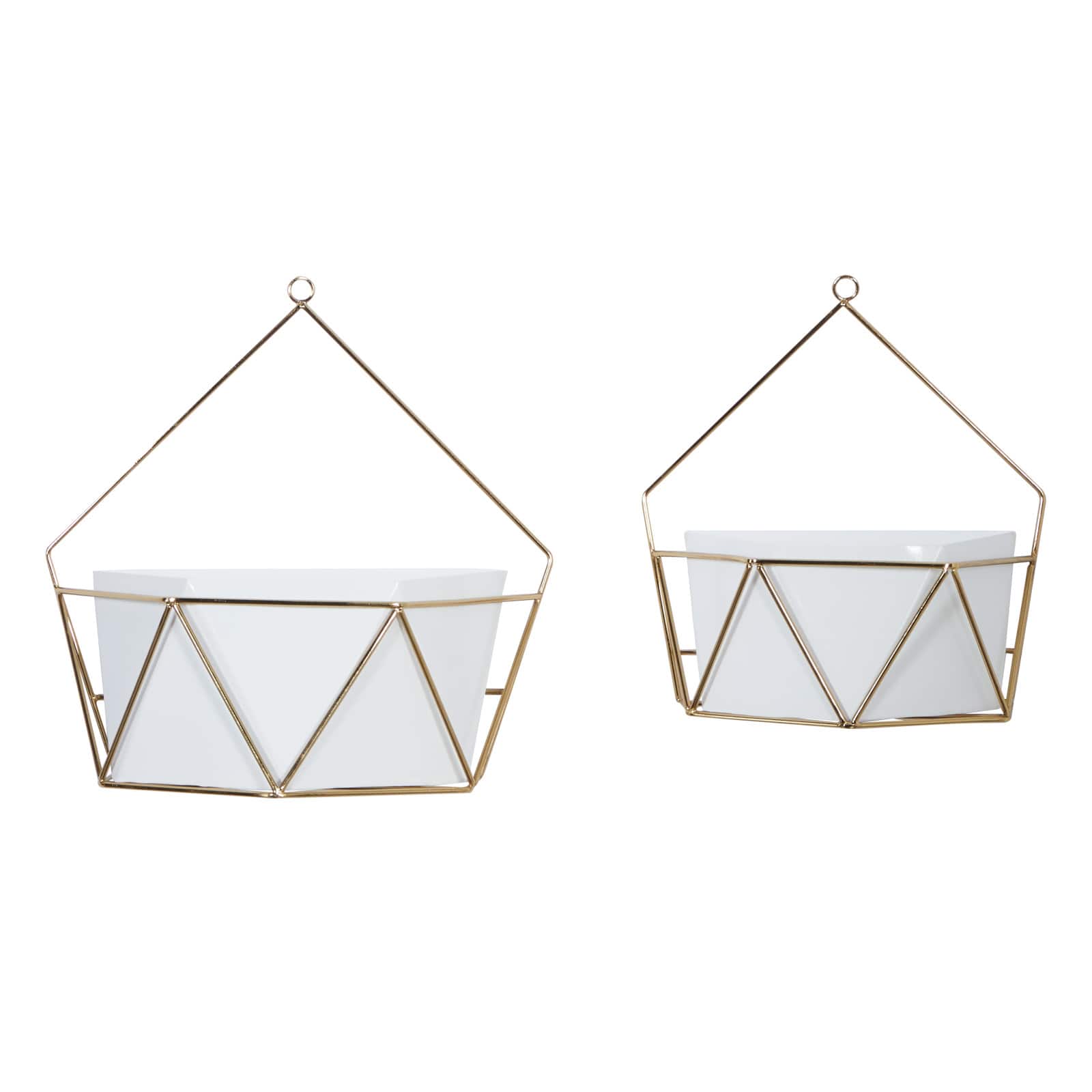 CosmoLiving by Cosmopolitan Set of 2 White Metal Contemporary Planter, 12", 15"
