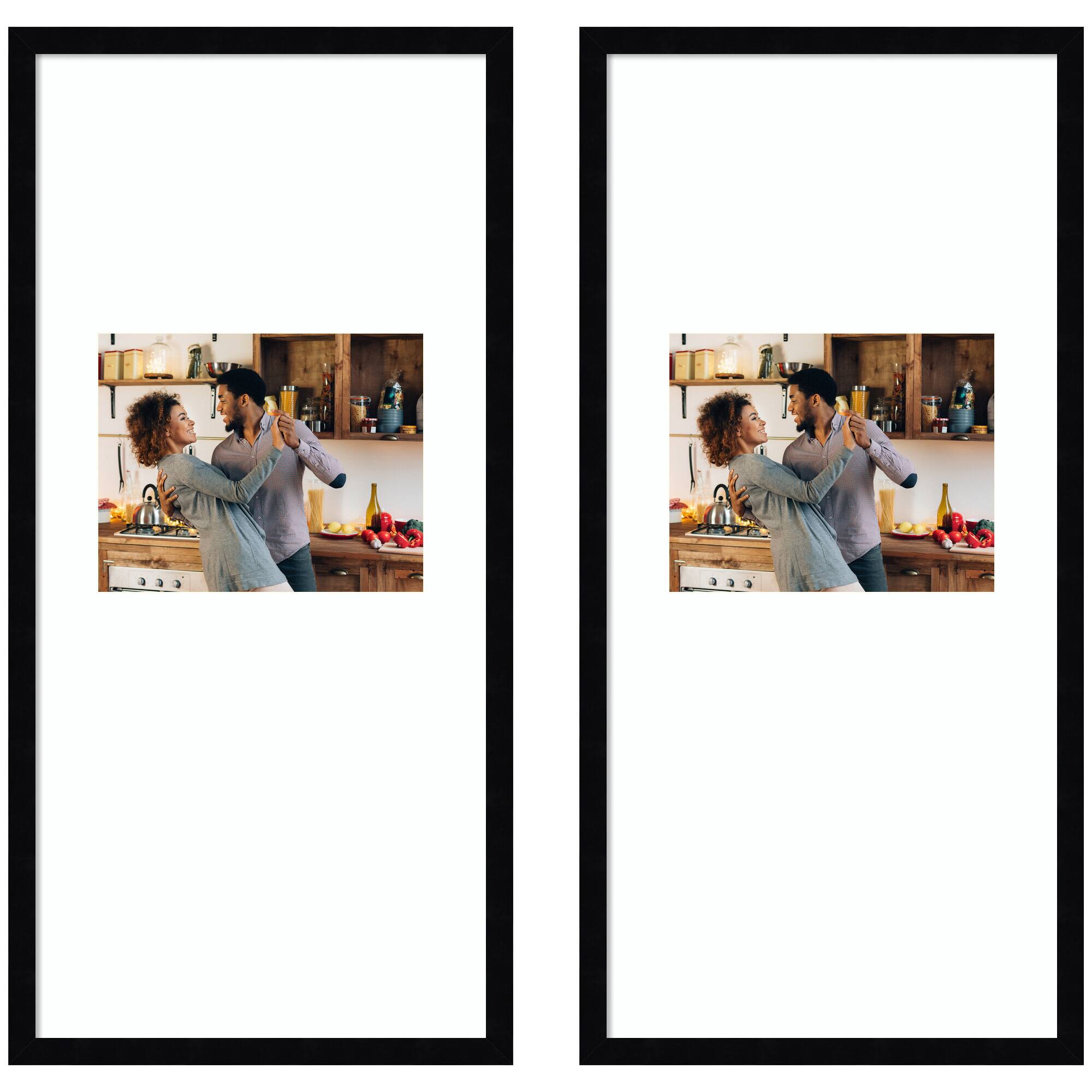 Kate and Laurel 14" x 30" Belmont Black Svelte Noir Photo Frames with 8" x 10" Mat, 2ct.