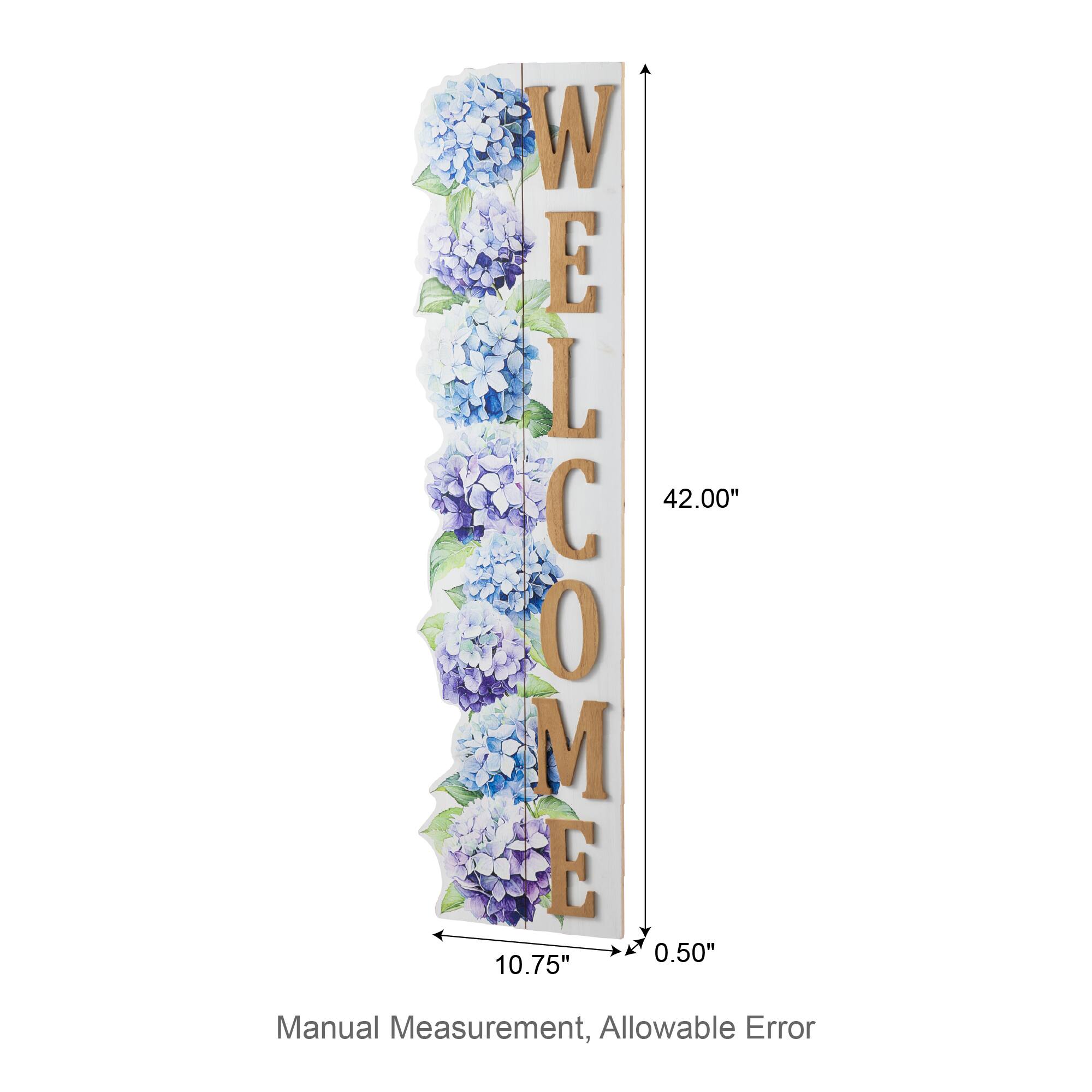 Glitzhome® 42" Solid Wood Hydrangea "WELCOME" Front Porch Sign
