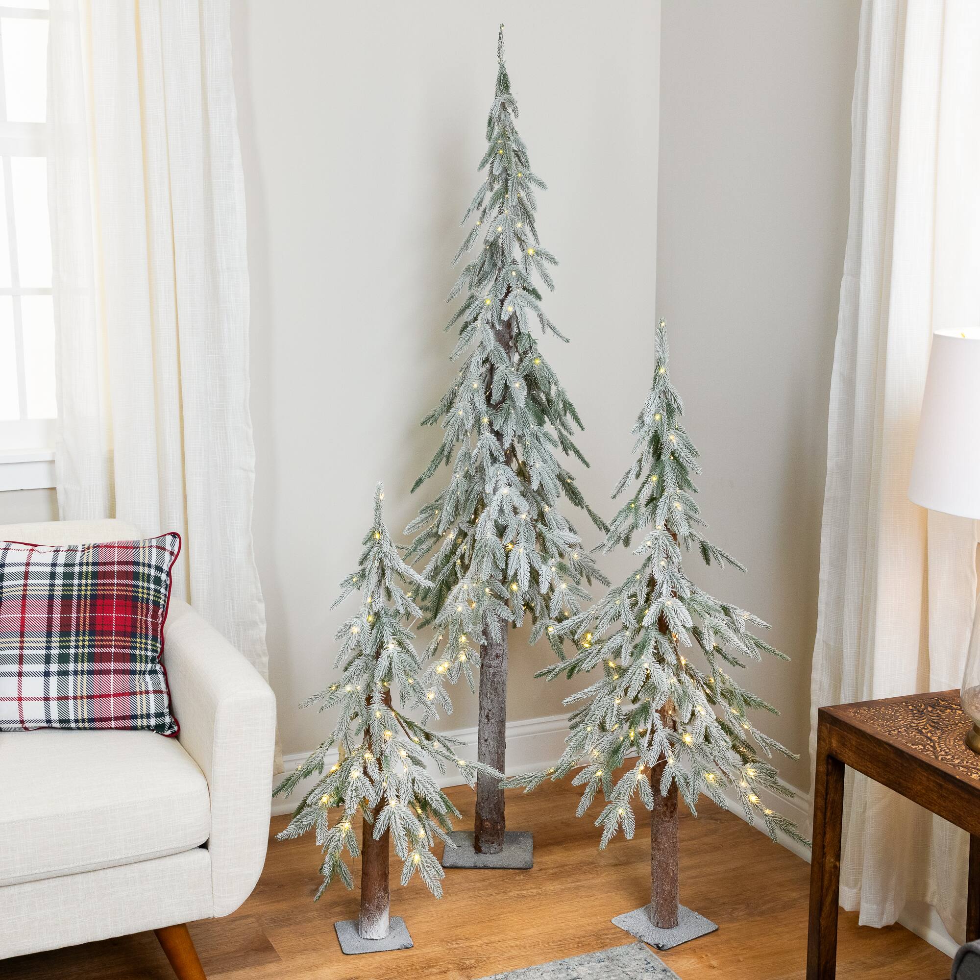 4ft. Pre-Lit Alpine Flocked Artificial Christmas Tree, Clear LED Lights