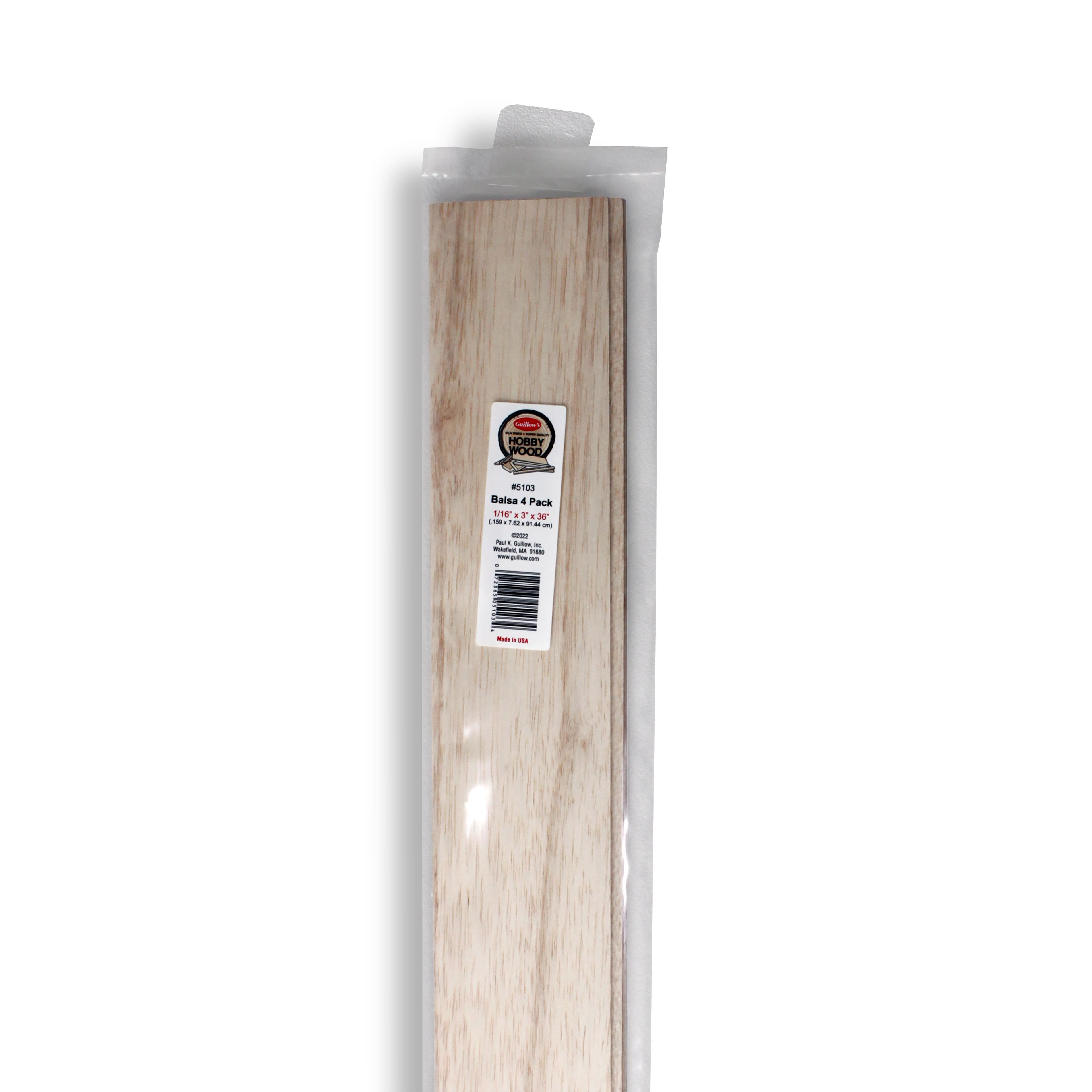 Guillow's 1/16" x 3" x 36" Balsa Wood Slats, 4ct.