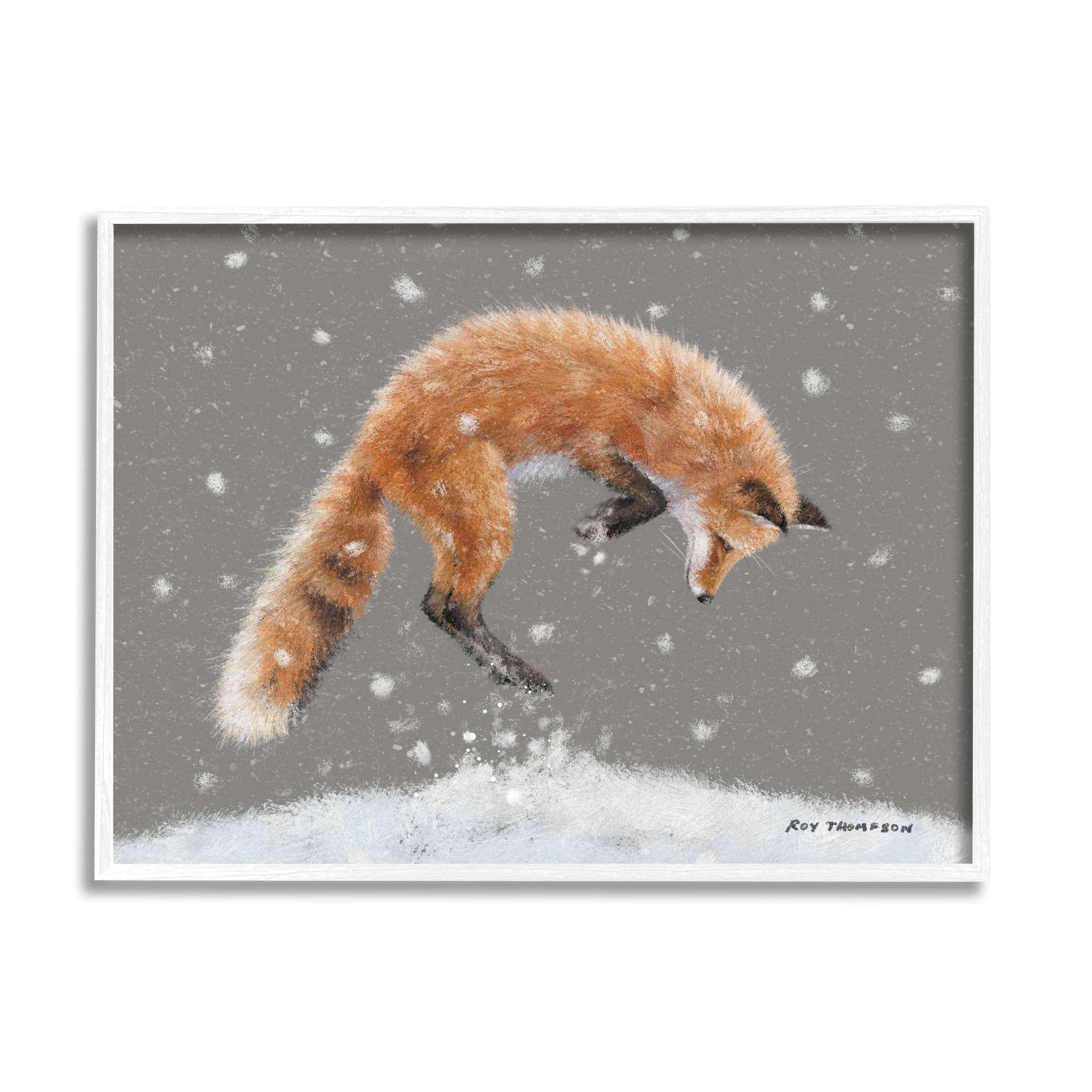 Stupell Industries Jumping Fox Winter Snowfall Framed Giclee Art