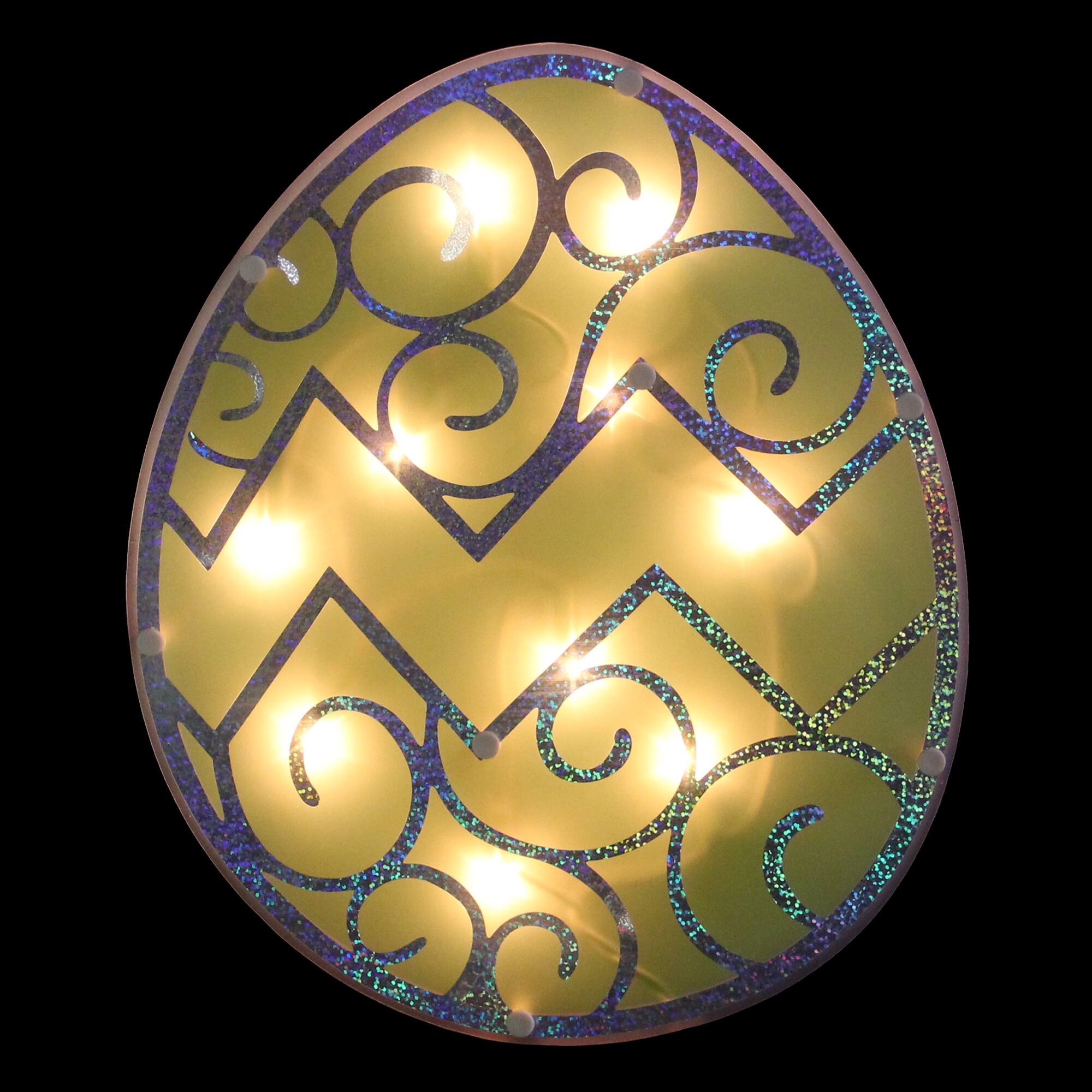 12" Lighted Green Easter Egg Window Silhouette Decoration