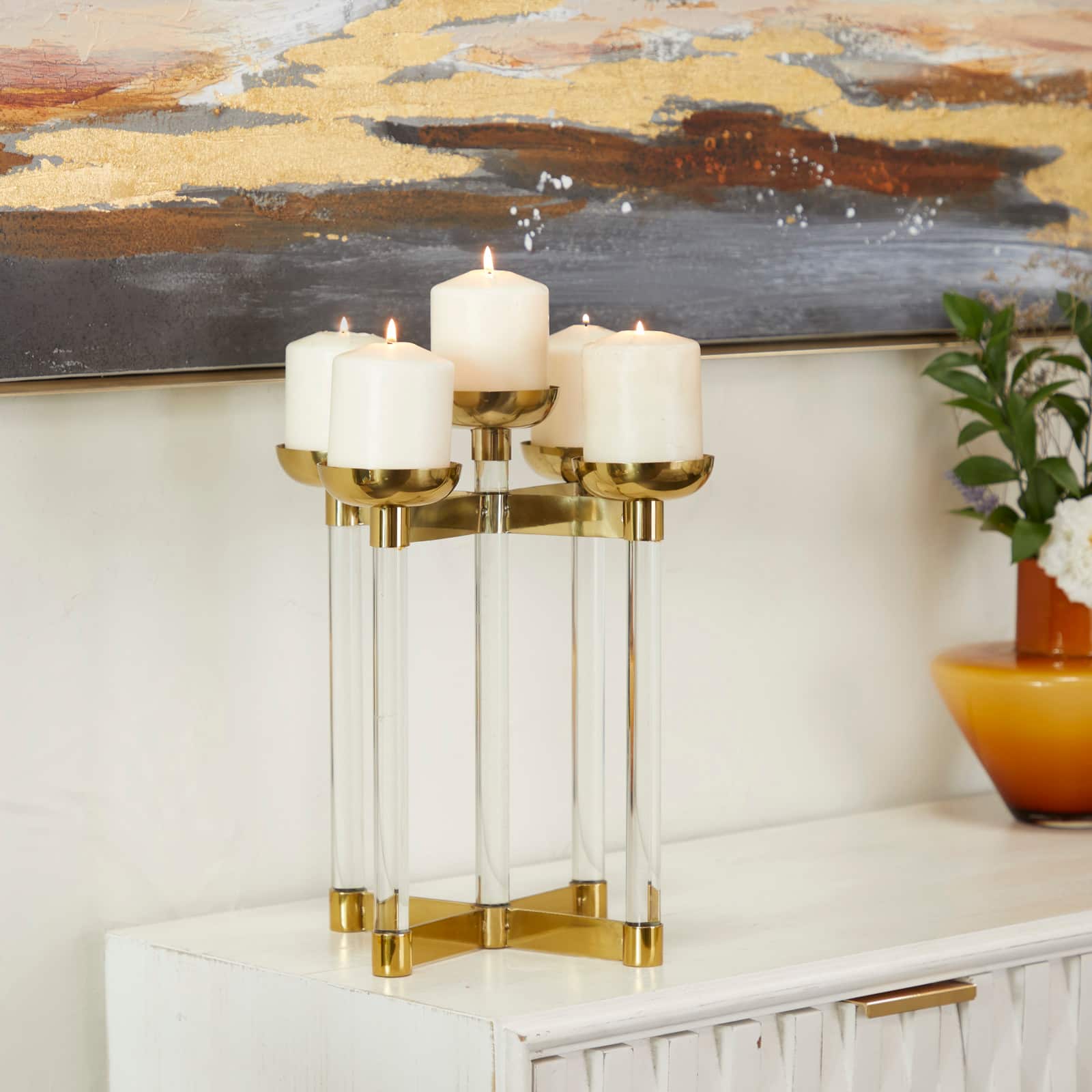 14" Gold Contemporary Candleholder