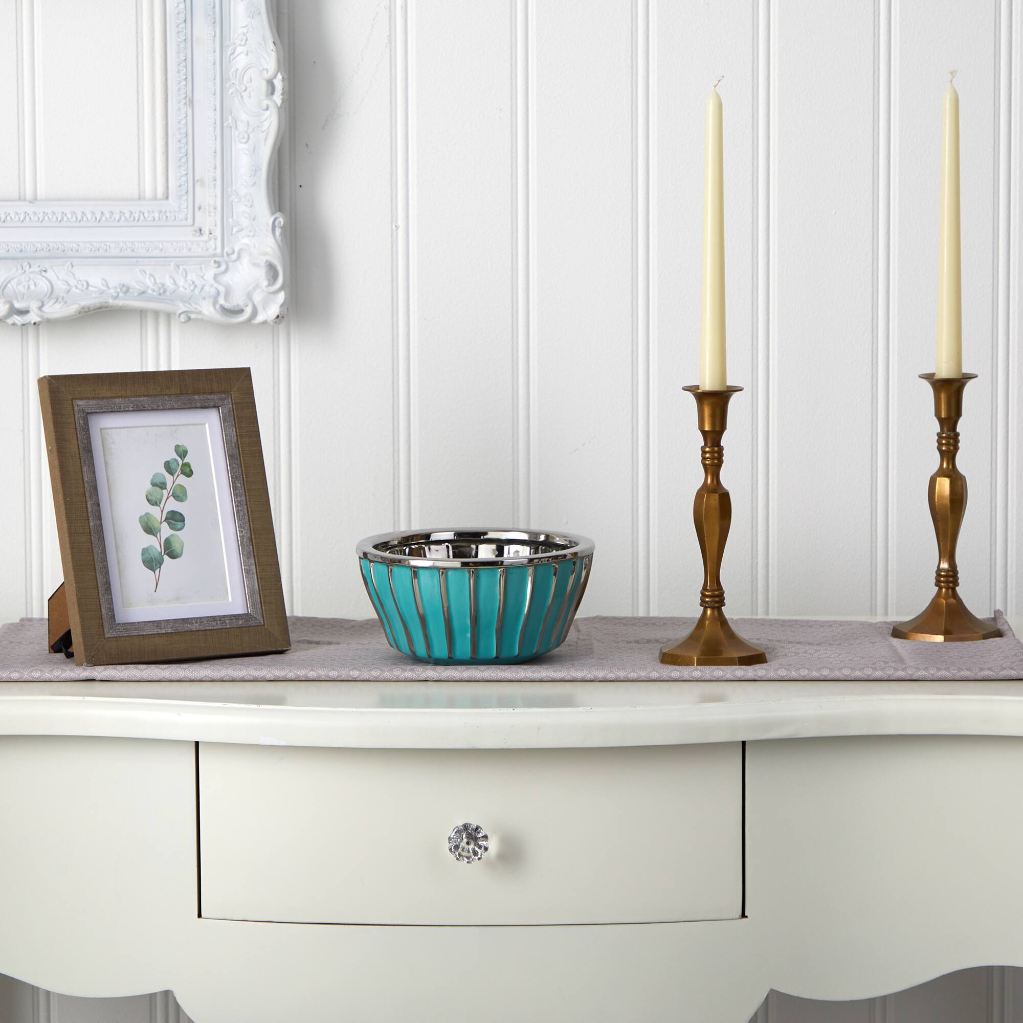 3.5" Teal Vase with Silver Burnishing