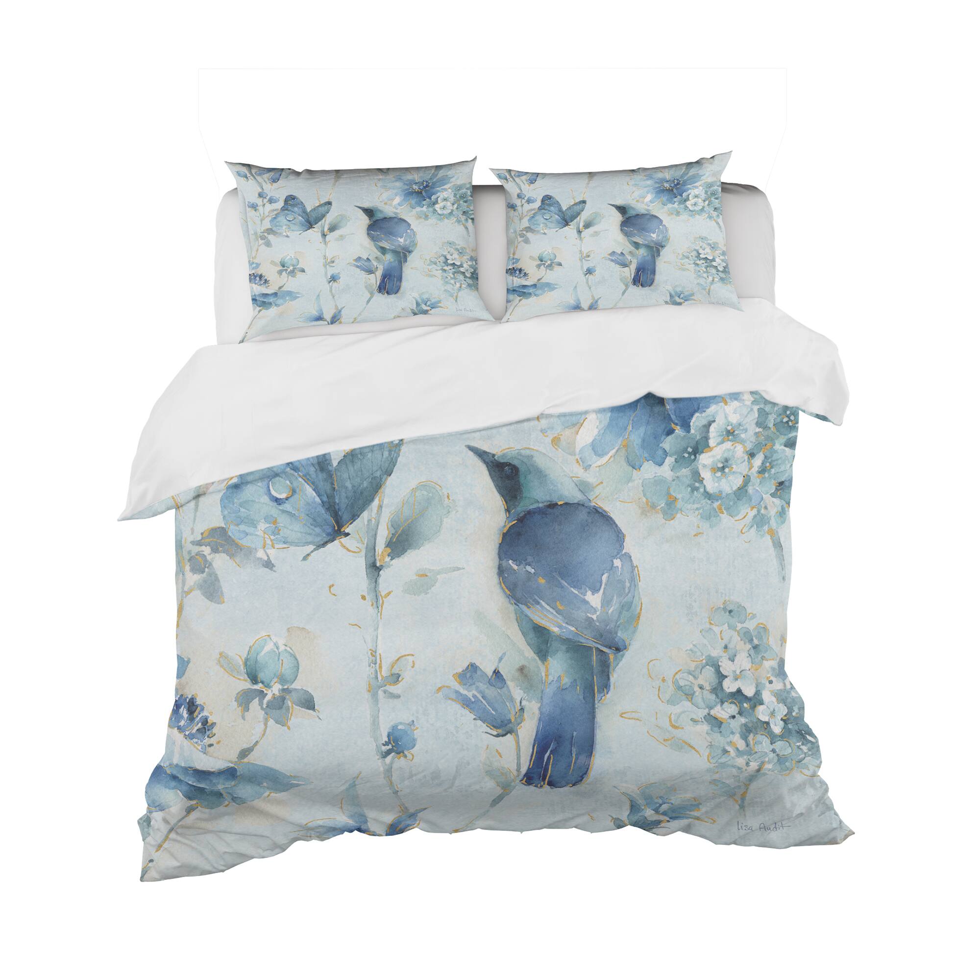 Designart 'Indigold Watercolor Flower III' Cottage Bedding Set - Duvet Cover & Shams