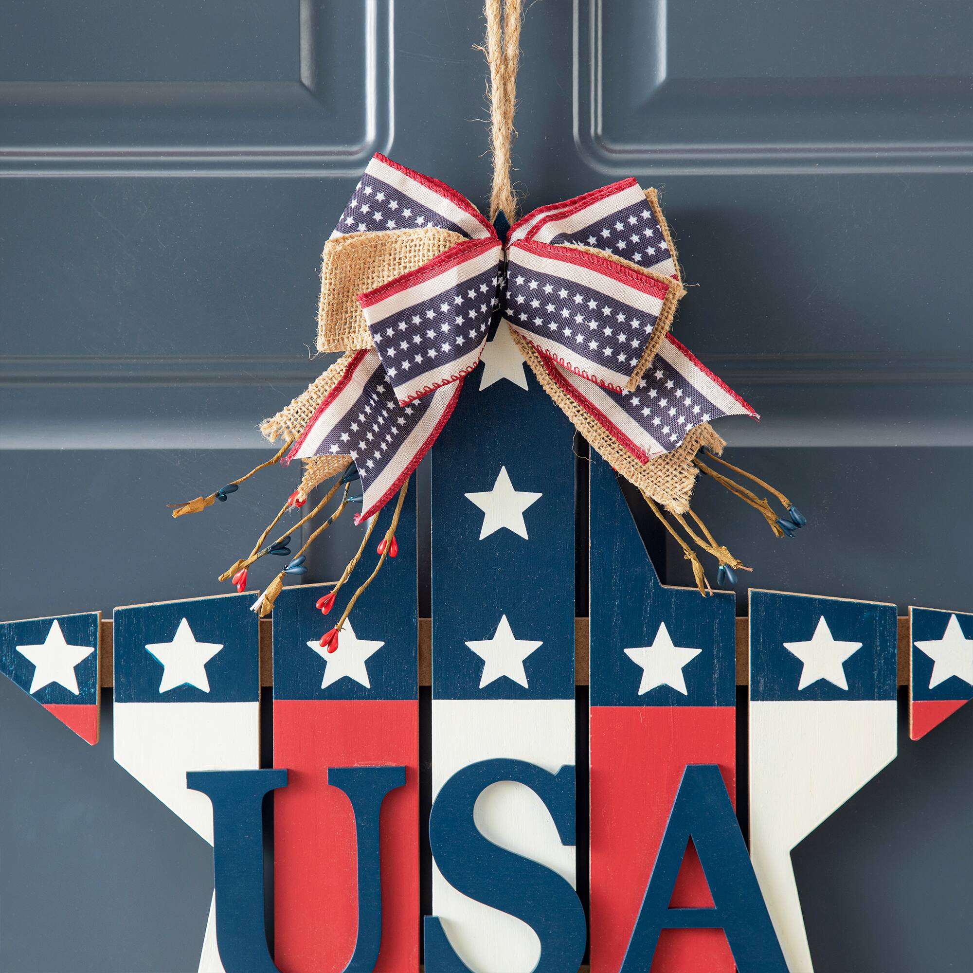 Glitzhome® 19" Patriotic American Wooden Star Door Hanger