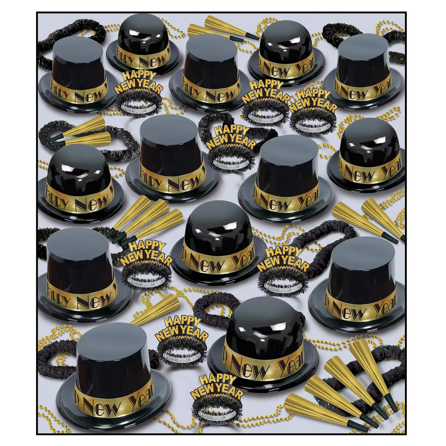 Beistle Black & Gold New Year Showtime Deluxe Party Favor Kit For 100