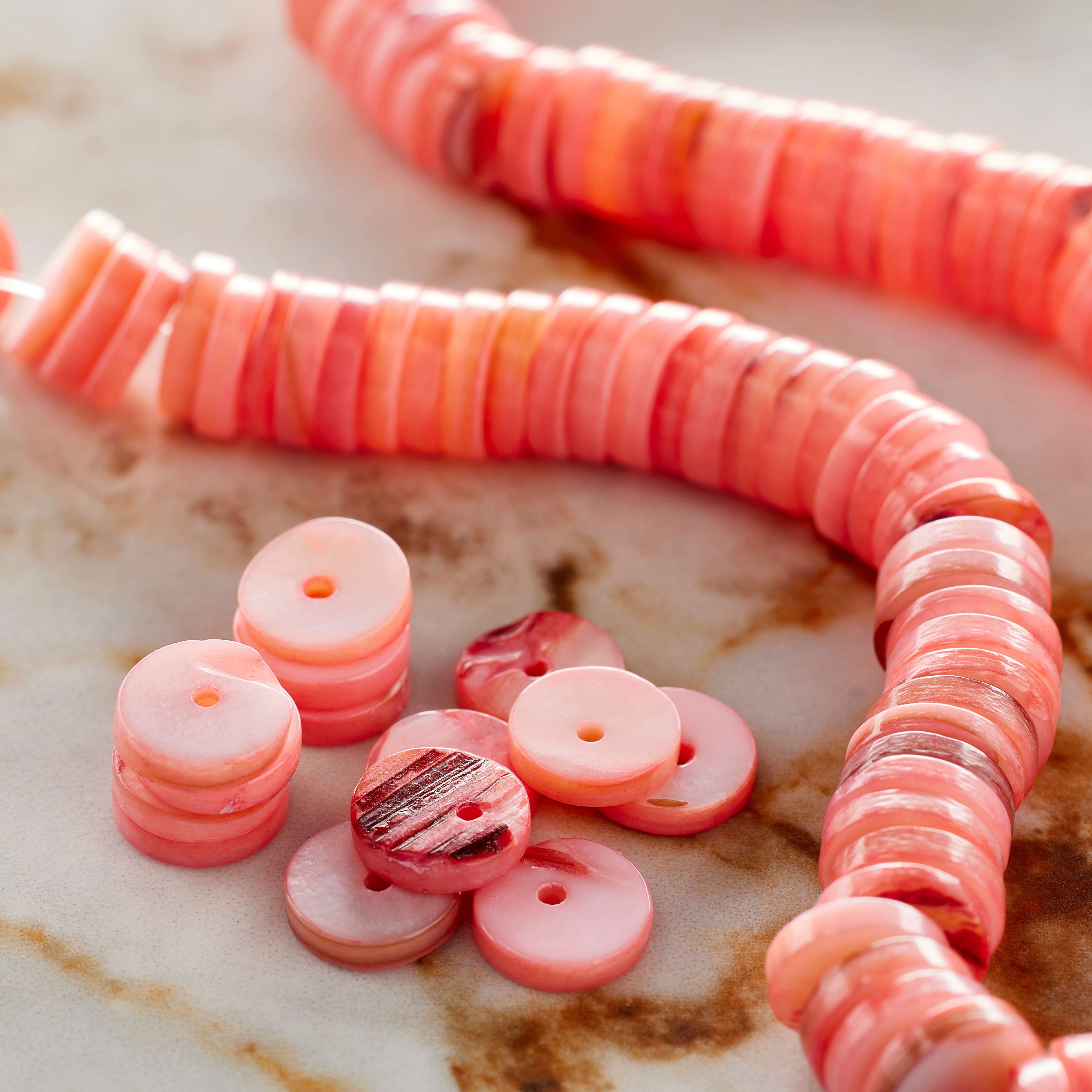 Pink Shell Round Heishi Beads by Bead Landing™, 8mm