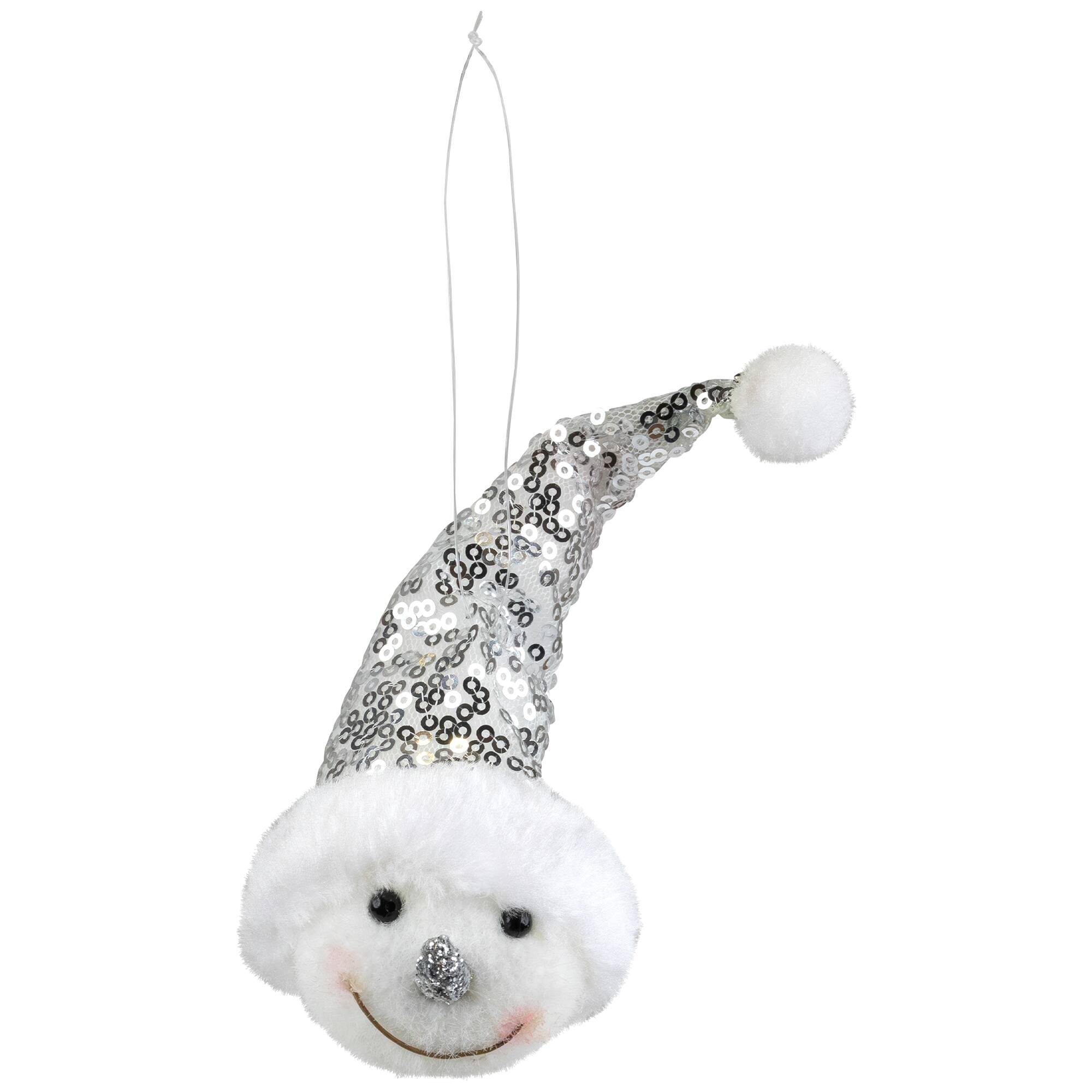 Snowman Head with Sequin Santa Hat Christmas Ornament - 6"